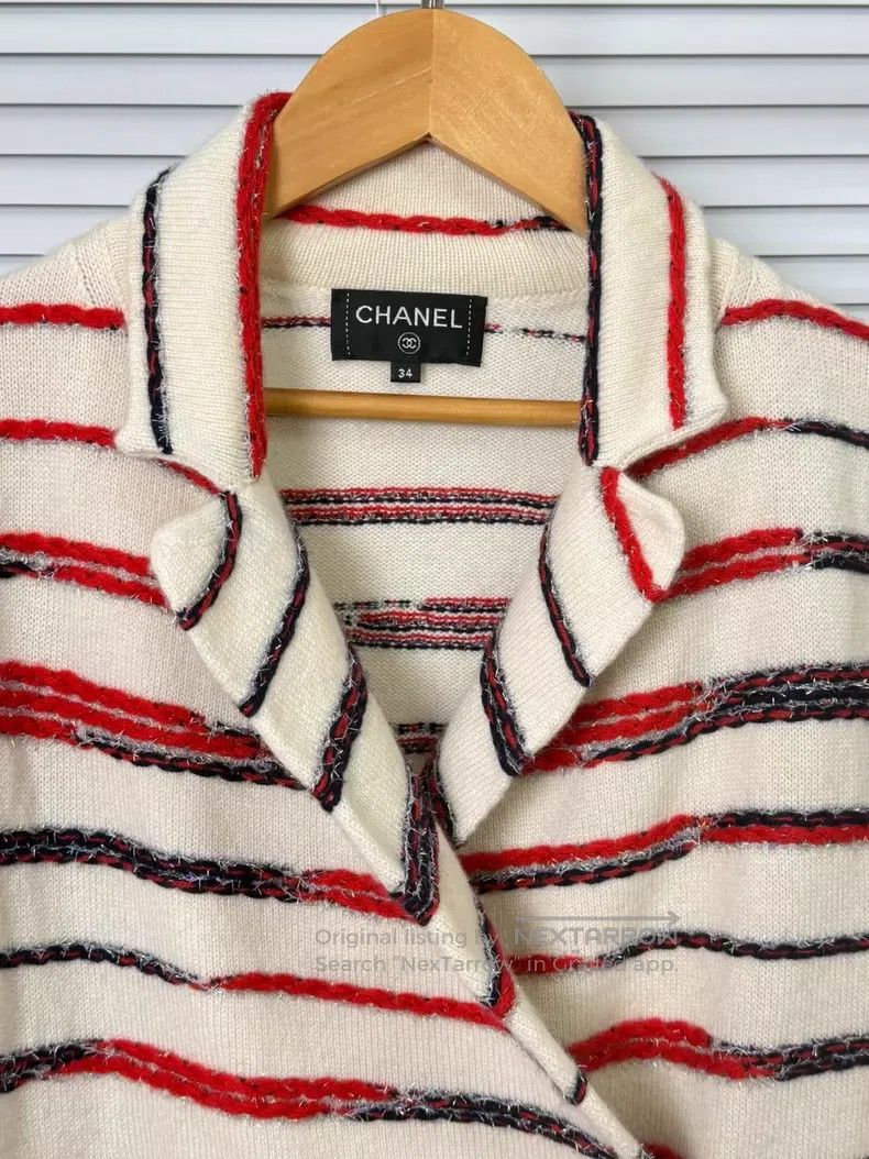Chanel Chanel White and red striped cashmere jacket Size XXS / US 00 / IT 34 - 3 Thumbnail