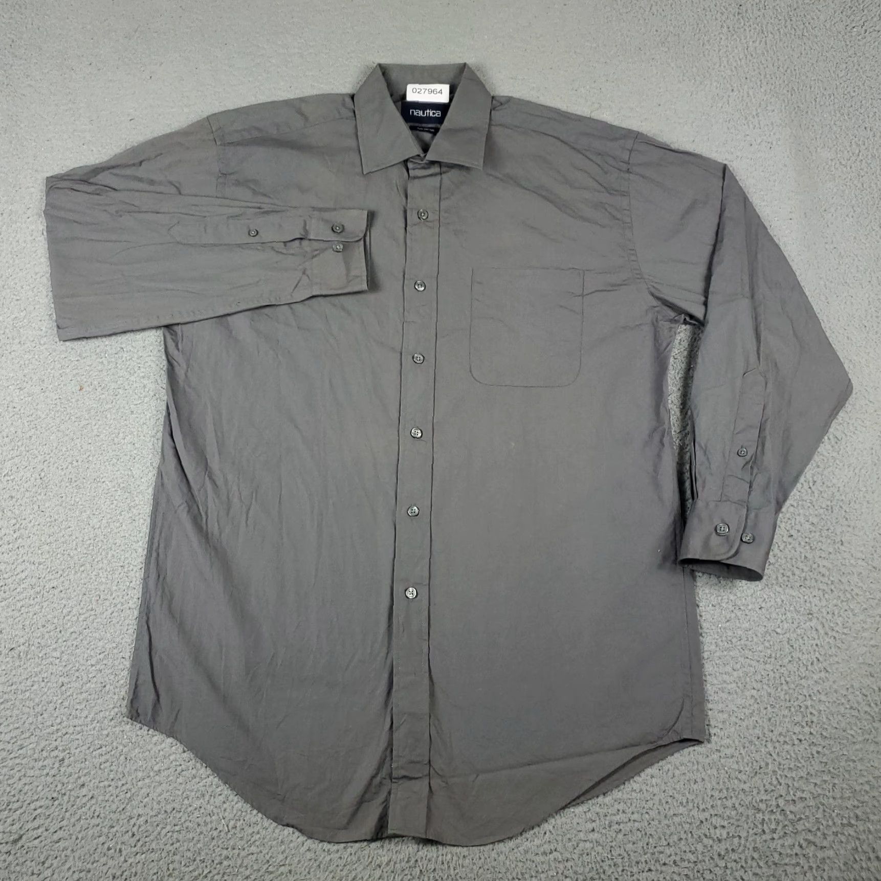 Nautica VINTAGE Nautica Dress Shirt Mens 15.5 Gray Long Sleeve Button Up Regular 100% Cotton, Stained, Business Casual, Formal, 90s/Modern, Mens Size 40R - 2 Thumbnail