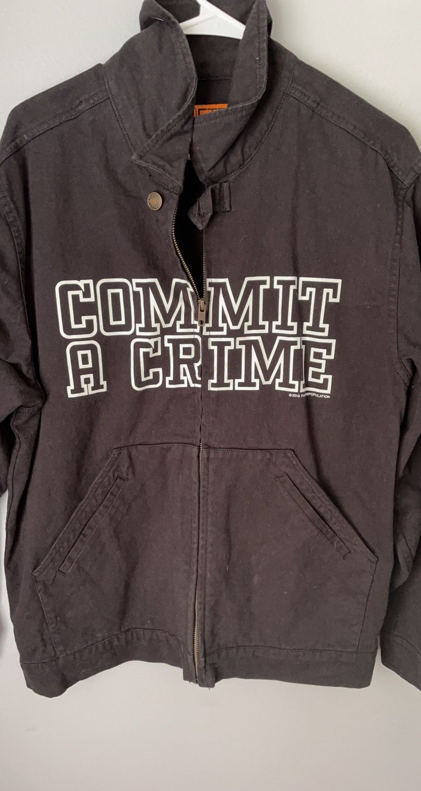 image of Fuck The Population Ftp “Commit A Crime” Denim Jacket in Black, Men's (Size Medium)