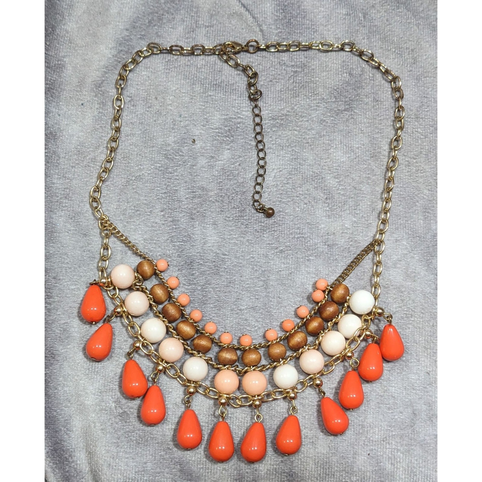 Other Retro Bohemian Orange And Pink Beaded Fringe Bib Necklace Size ONE SIZE - 6 Thumbnail