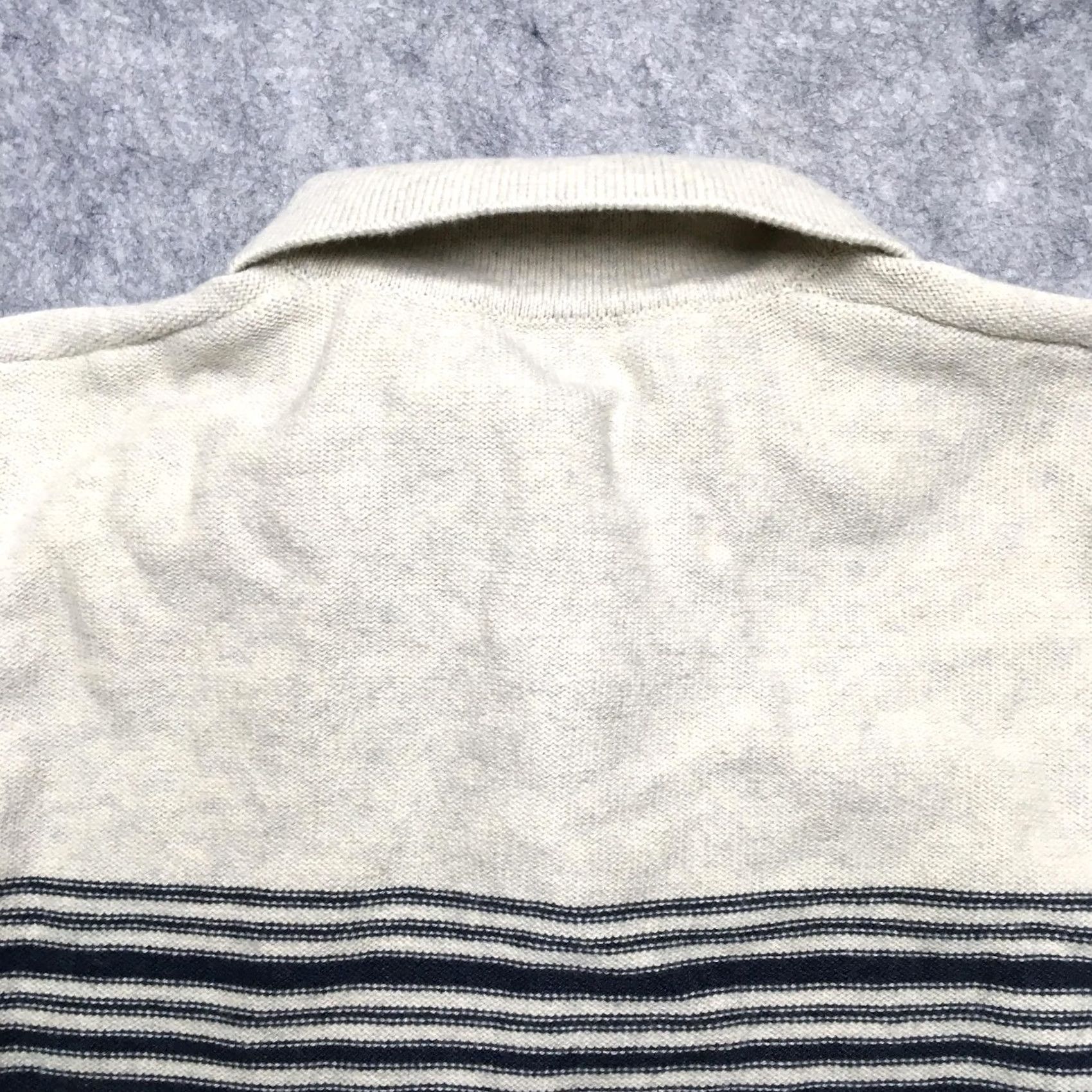 Marine Layer Marine Layer Mens Medium Beige Navy Stripe Knit Polo Pullover Sweater Shirt Size US M / EU 48-50 / 2 - 6 Thumbnail