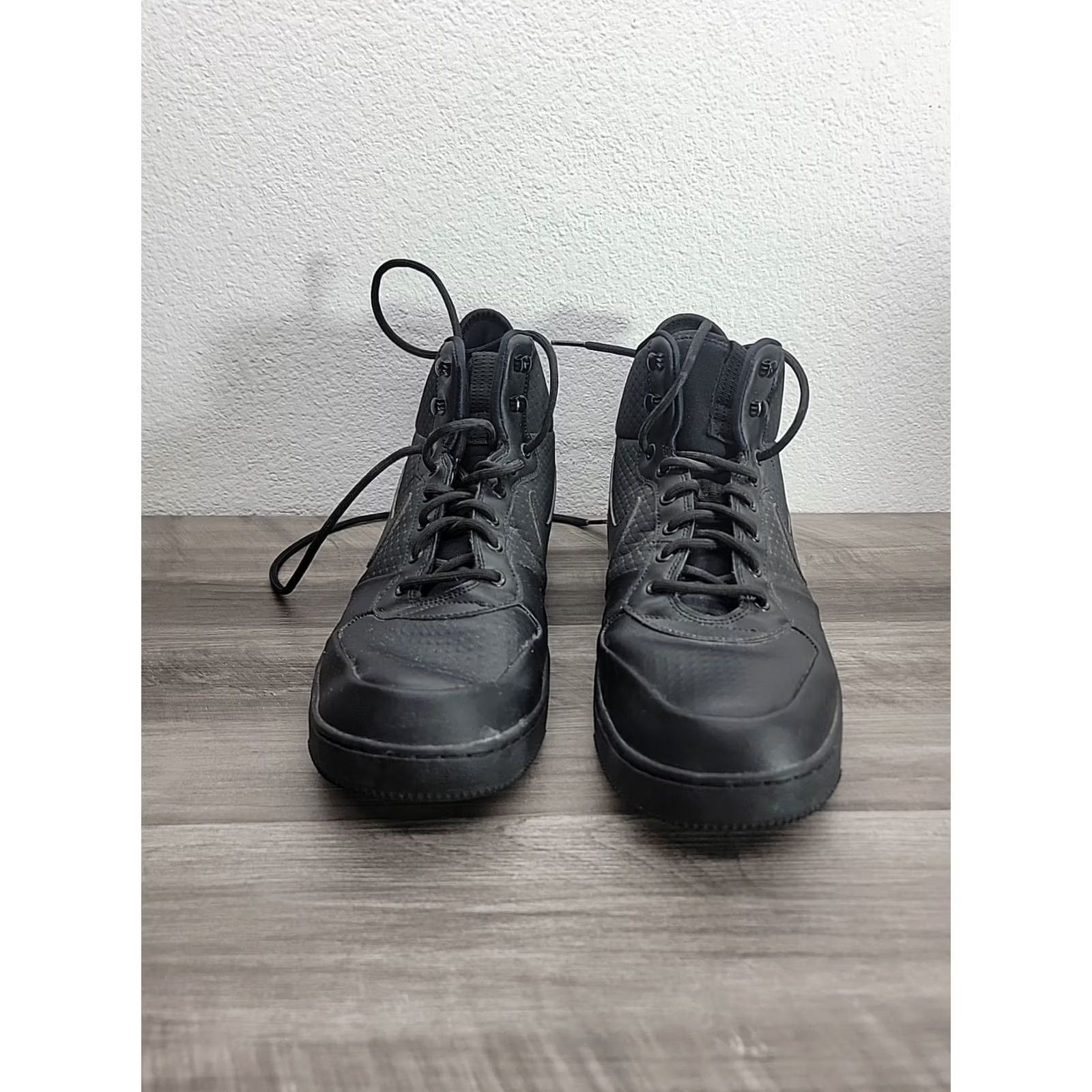 Nike Nike Court Borough Mid Winter Triple Black AA0547-002 Size 12.5 Mens Black Leather Basketball Shoes Size US 13 / EU 46 - 3 Thumbnail