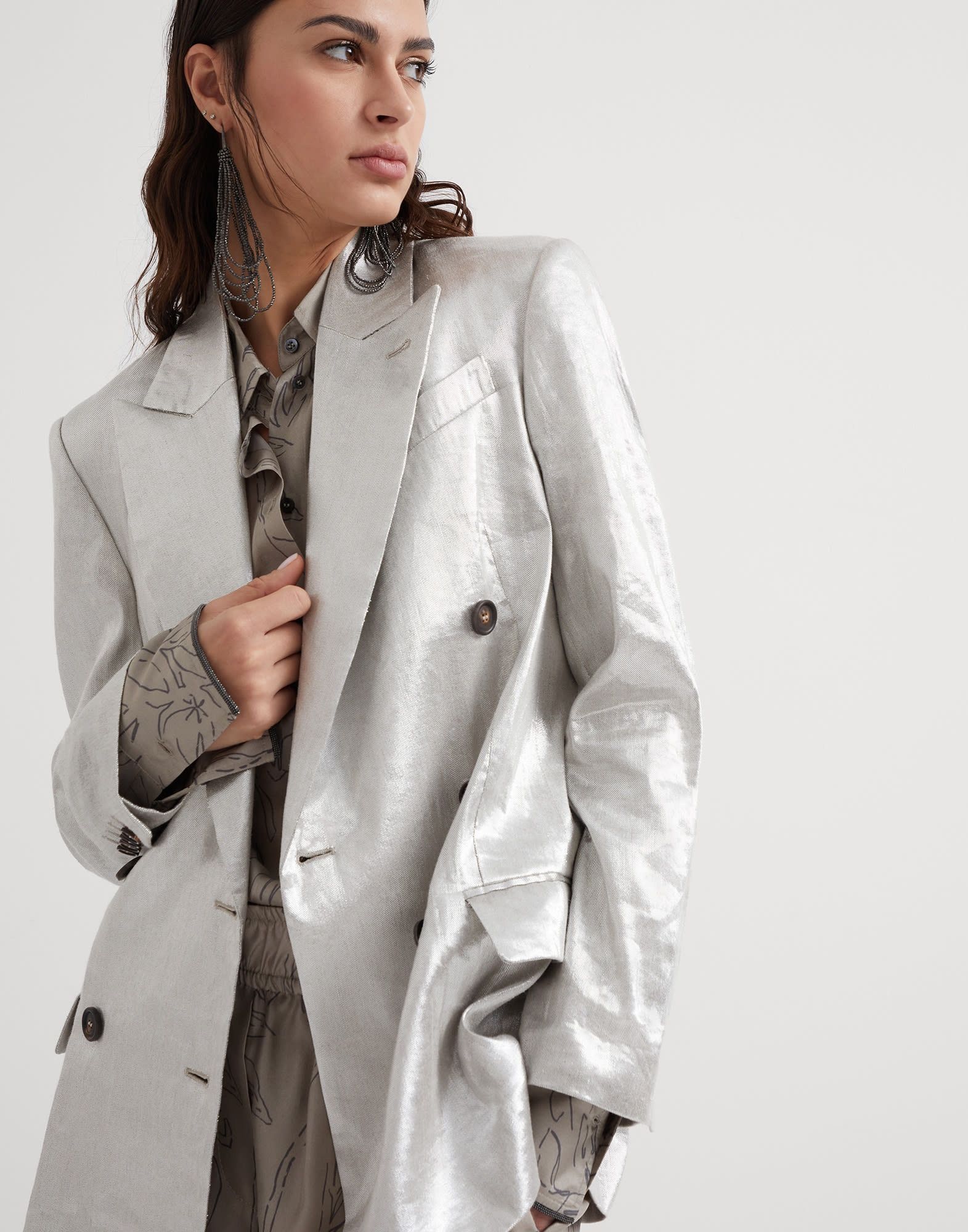 Brunello Cucinelli o1w1db10825 Woven Jacket Wool in Silver Size S / US 4 / IT 40 - 4 Thumbnail