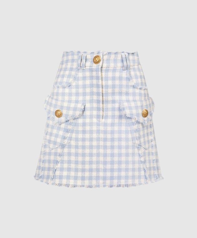 Balmain o1s1wg110825 Checkered Tweed Skirt in Blue/White Size 26" / US 2 / IT 38 - 1 Thumbnail