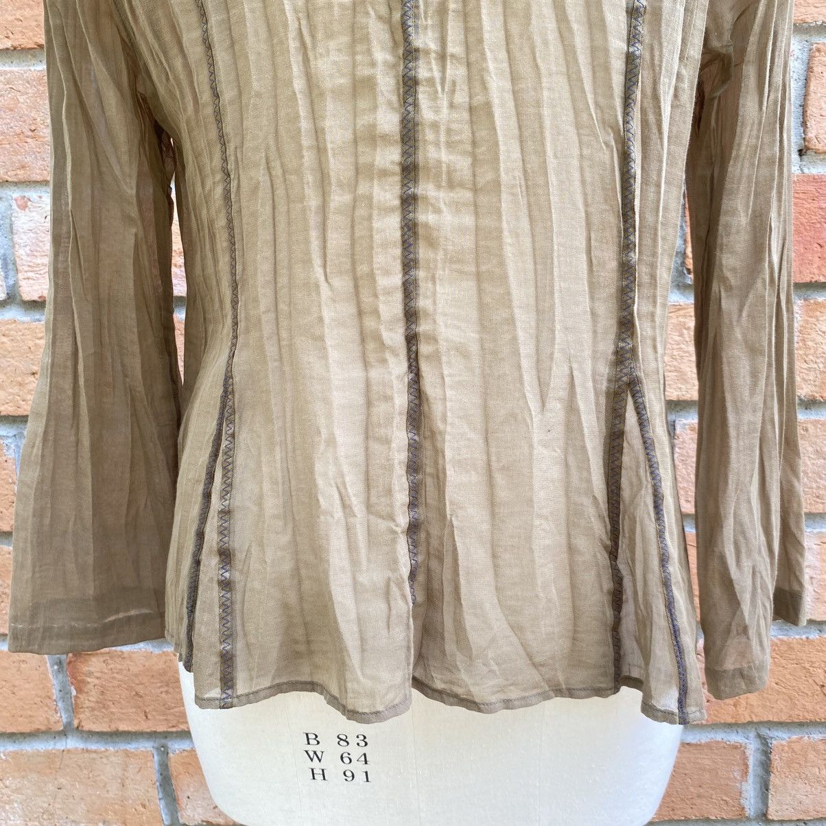 Japanese Brand Hiroko BIS Camel Beige Crinkle Button-Up Blouse Size L / US 10 / IT 46 - 17 Thumbnail