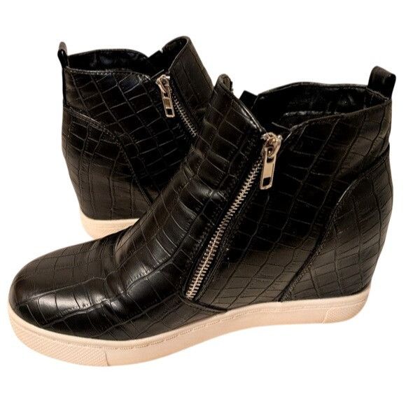 Other Black Croc-Embossed Dual Side Zip Wedge Sneakers Size 8.5 Size US 8.5 / IT 38.5 - 3 Thumbnail