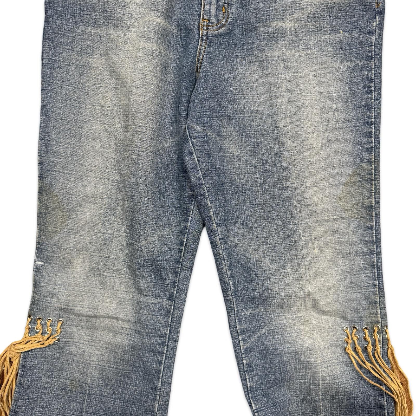 Designer London Blue Low Waist Viggos Jeans with Fringe Detailing Size 38" / US 16 / IT 52 - 8 Thumbnail