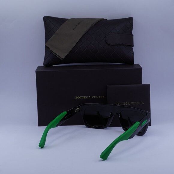 Bottega Veneta Bottega Veneta BV1232S 001 Sunglasses Black/Green Rectangle Size ONE SIZE - 10 Thumbnail