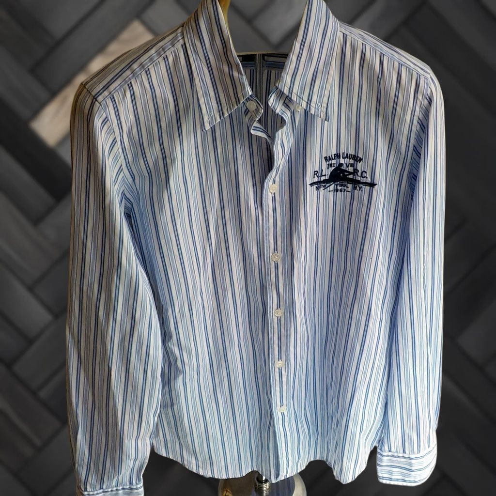 Ralph Lauren Ralph Lauren Slim Fit Blouse Shirt 14 Blue White Striped 100% Cotton RLRC Logo Womens Size XL / US 12-14 / IT 48-50 - 1 Thumbnail