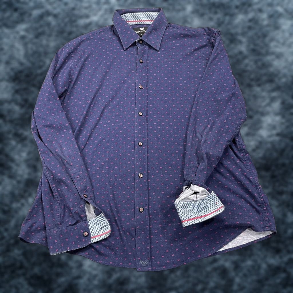 Vintage Buttercloth Mens Shirt Large Blue Regular Geometric Cotton Casual Button-Up Size US L / EU 52-54 / 3 - 1 Thumbnail