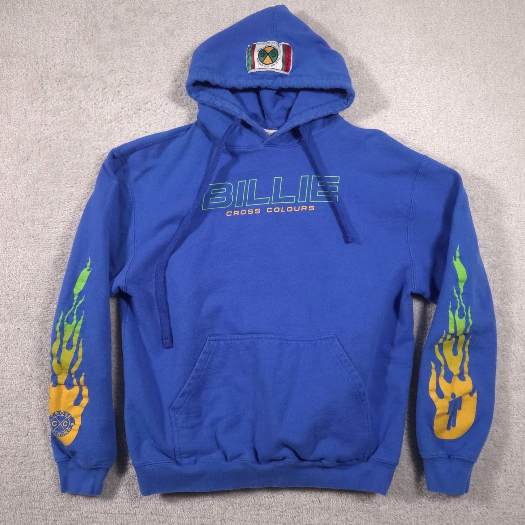 Vintage Cross Colours Hoodie Mens M Blue Pullover Billie Eilish Flames Graphic Size US M / EU 48-50 / 2 - 2 Thumbnail