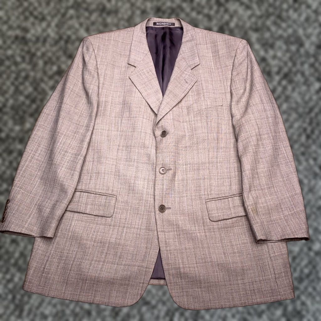 Yves Saint Laurent VINTAGE Saint Laurent Blazer Men 46 Gray Plaid Wool Sport Coat Regular Notch Lapel 3-Button/ Four-Button? Size 46R - 1 Thumbnail