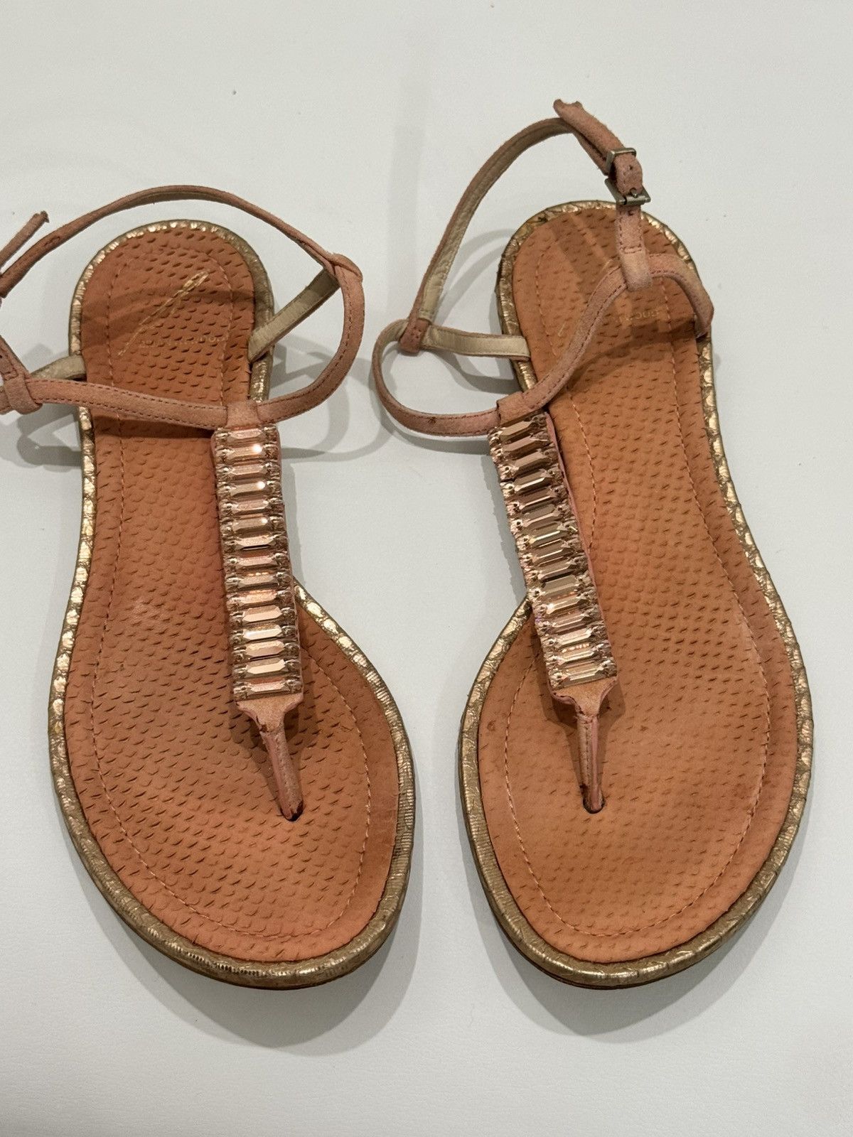 Brian Atwood Brian Atwood Beaded Pink Gold Leather Thong Sandals Buckle Size US 7.5 / IT 37.5 - 2 Thumbnail