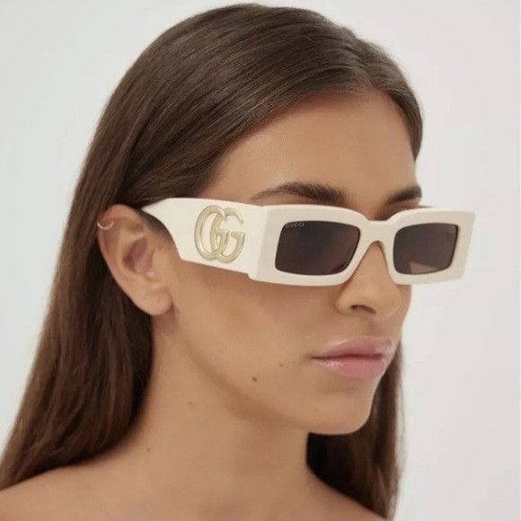 Gucci NEW GUCCI GG1425S 004 RECTANGLE BEIGE BROWN WOMEN SUNGLASSES Size ONE SIZE - 2 Thumbnail