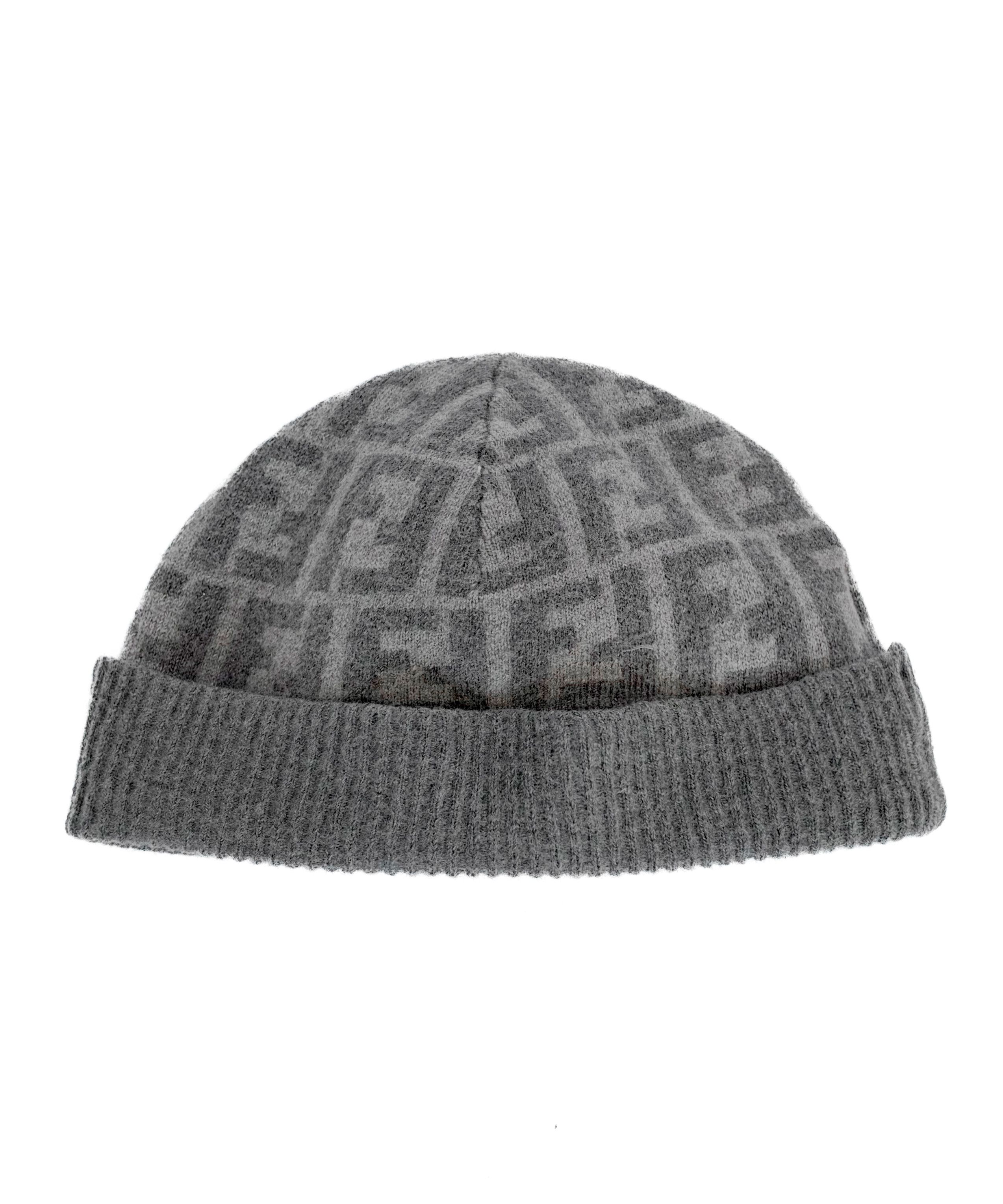 Fendi FENDI Hat Wool Grey Monogram Zucca FF Logo Beanie Size ONE SIZE - 1 Thumbnail