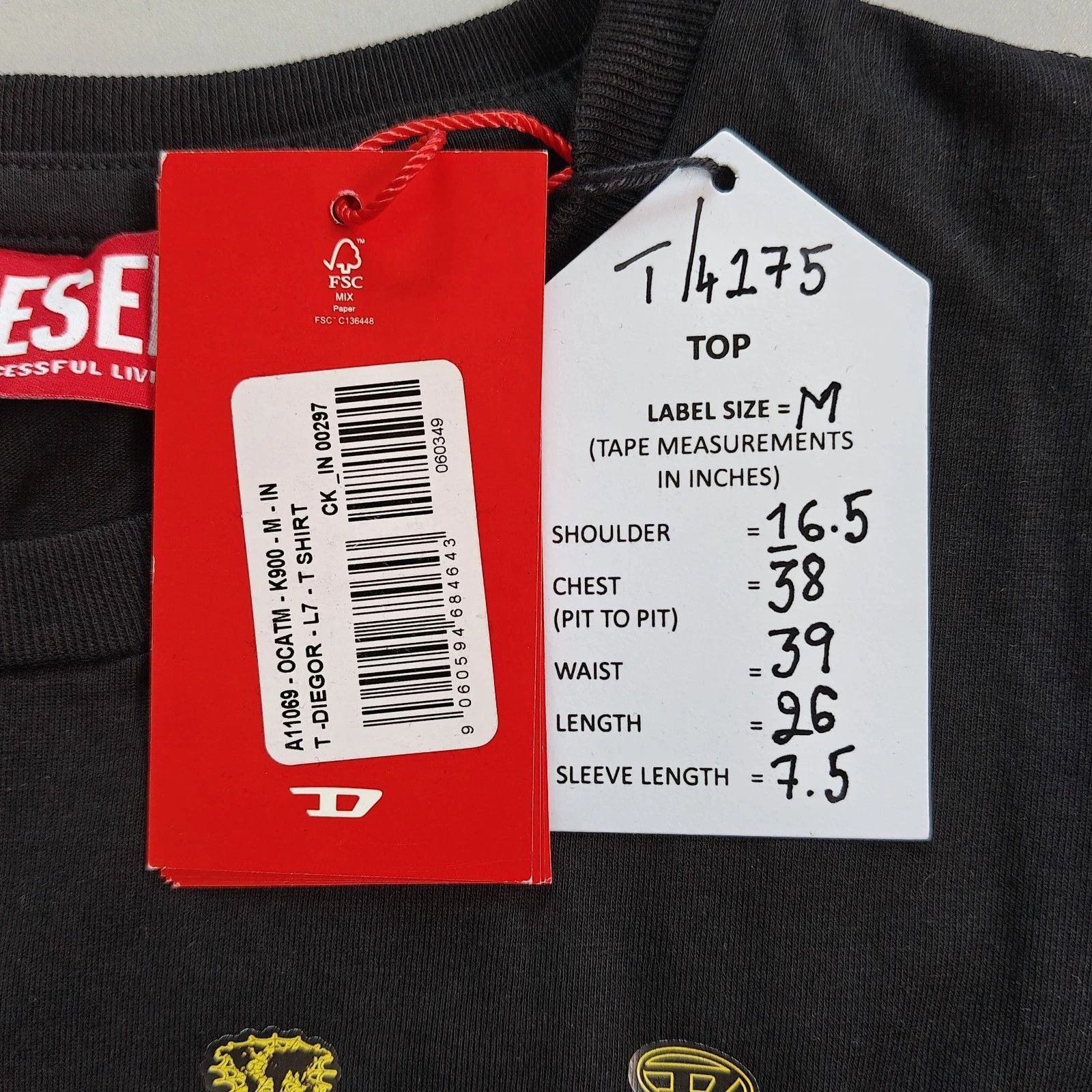 Diesel DIESEL Black T-shirt with DSL 78 Denim print T 4175 Size US M / EU 48-50 / 2 - 5 Thumbnail
