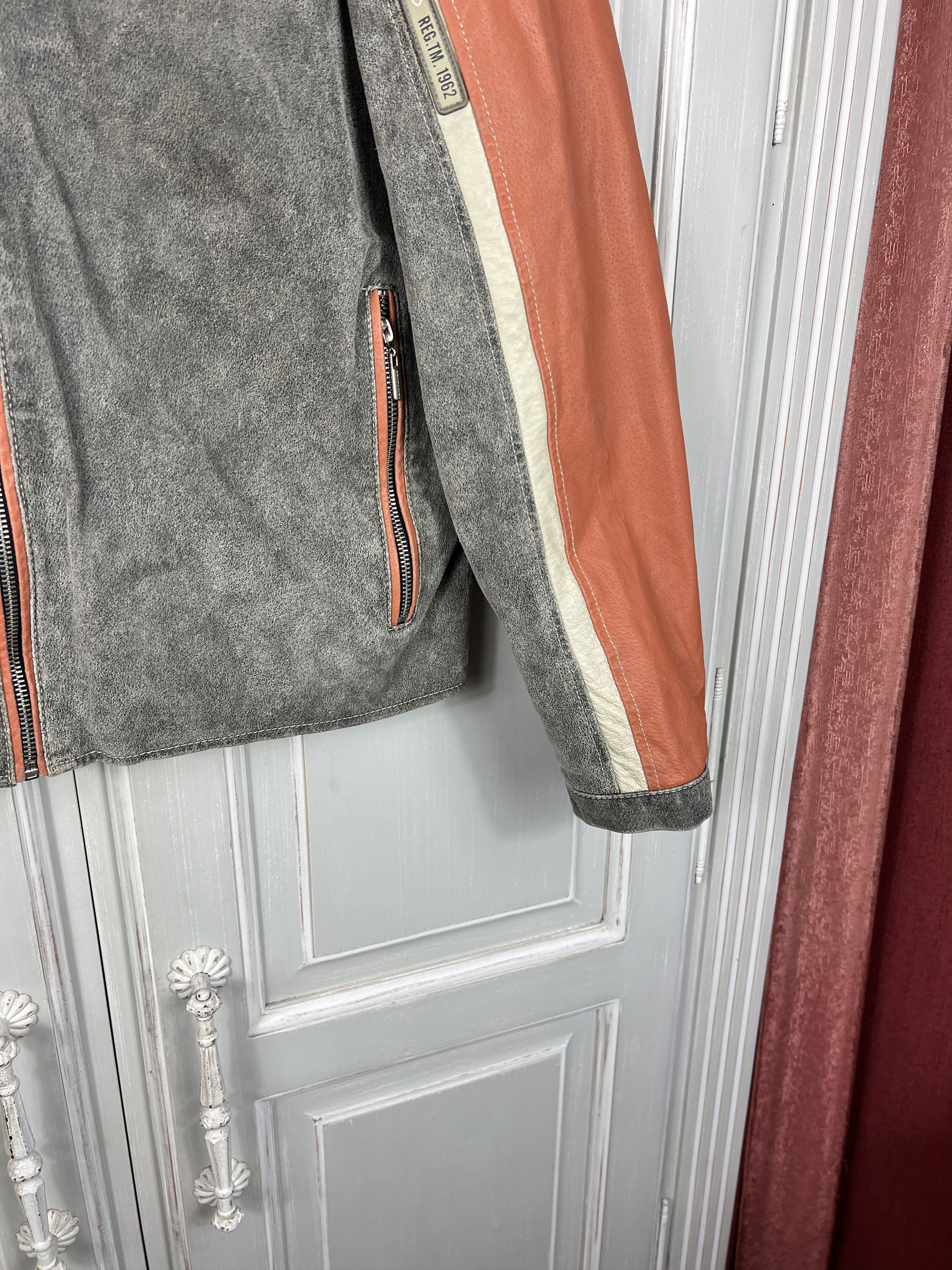 Tom Tailor TOM TAILOR LEATHER MOTO JACKET GRAY ORANGE SIZE L Size US L / EU 52-54 / 3 - 5 Thumbnail