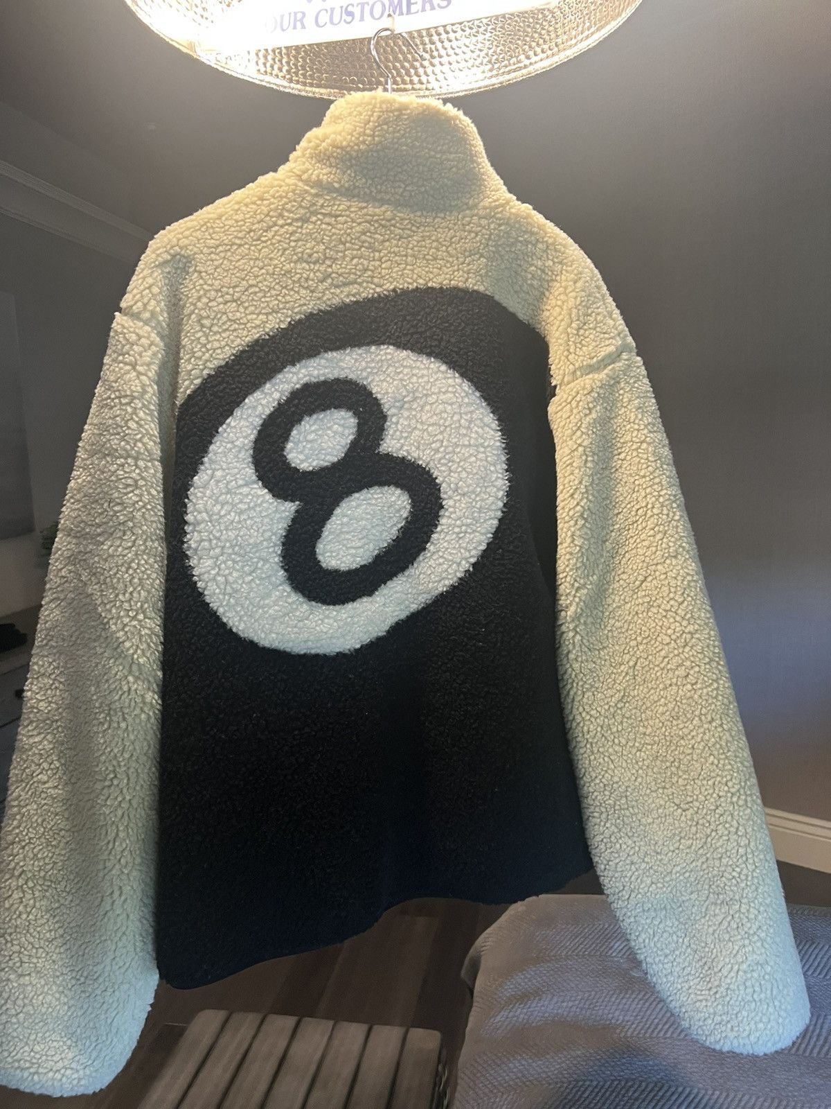 image of Stussy 8 Ball Sherpa in Cream/Black, Men's (Size 2XL)