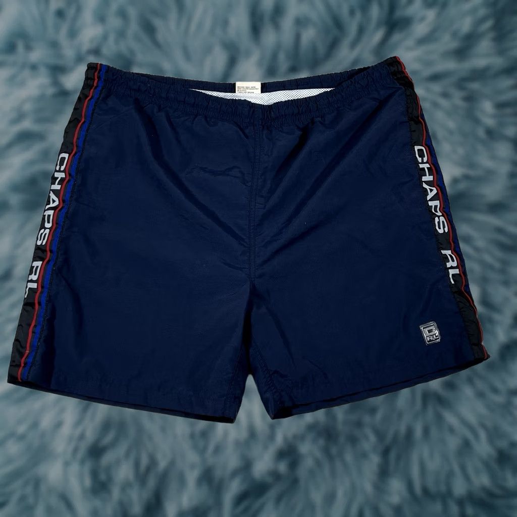 Chaps VINTAGE 90s Chaps Ralph Lauren Mens Large Swim Trunks Lined Wave Spell Out Blue Shorts Trunks Mens Size US 33 - 1 Thumbnail
