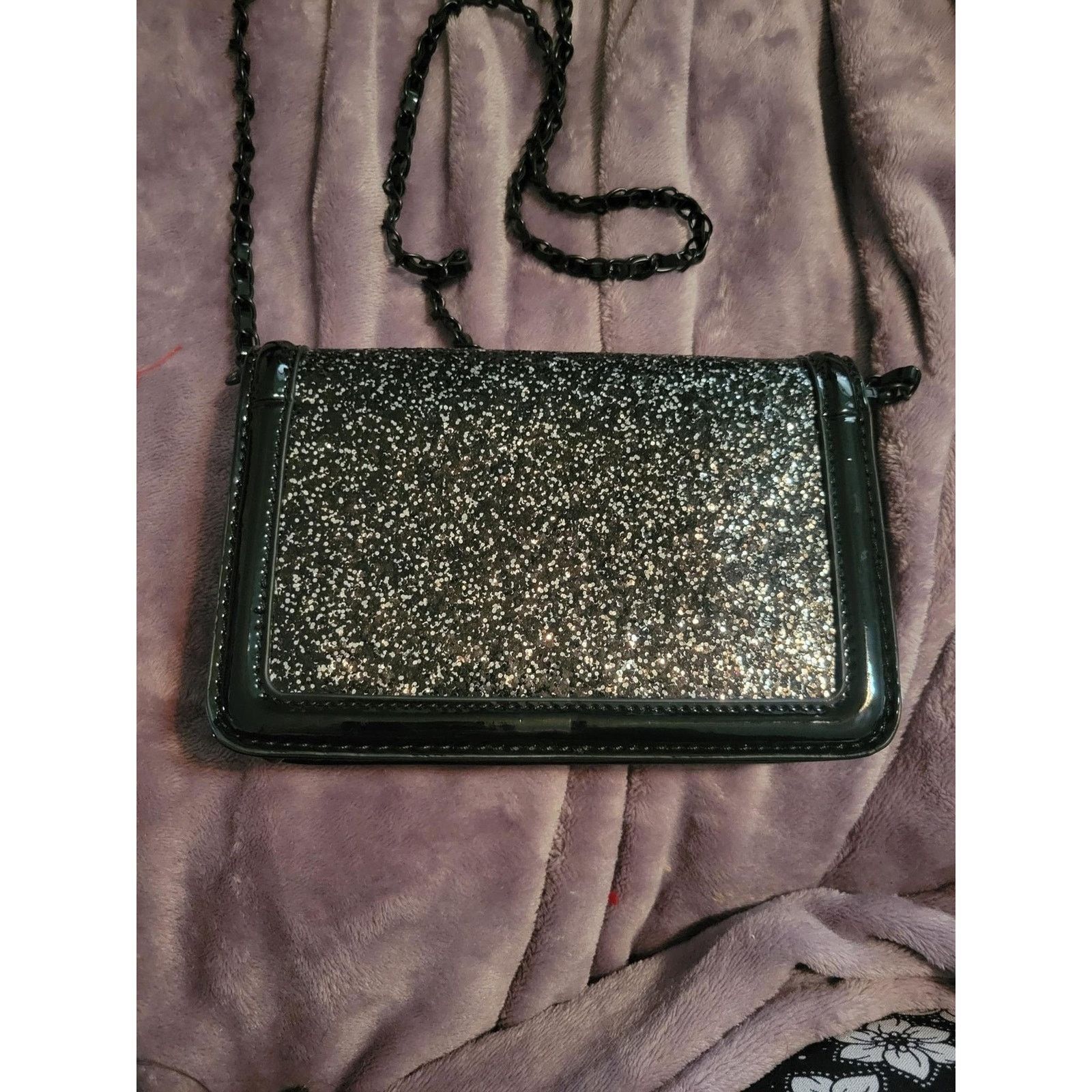 Badgley Mischka Badgley Mischka Black Glitter Evening Chain Bag Purse Clutch Size ONE SIZE - 5 Thumbnail