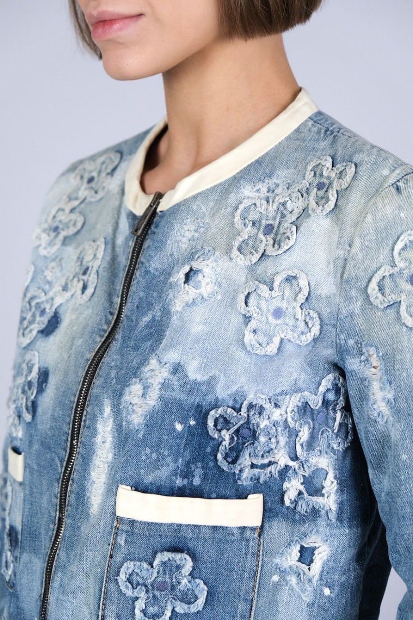 Dsquared2 Dsquared2 Vintage Denim Flower Applique Cropped Zip Jacket Size M / US 6-8 / IT 42-44 - 3 Thumbnail