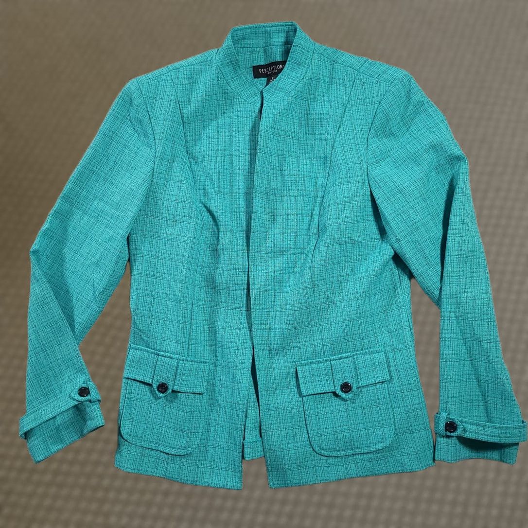 Vintage VINTAGE Perceptions New York Women's Blazer Turquoise Shoulder Pads Sz 8 Blazer Size M / US 6-8 / IT 42-44 - 1 Thumbnail