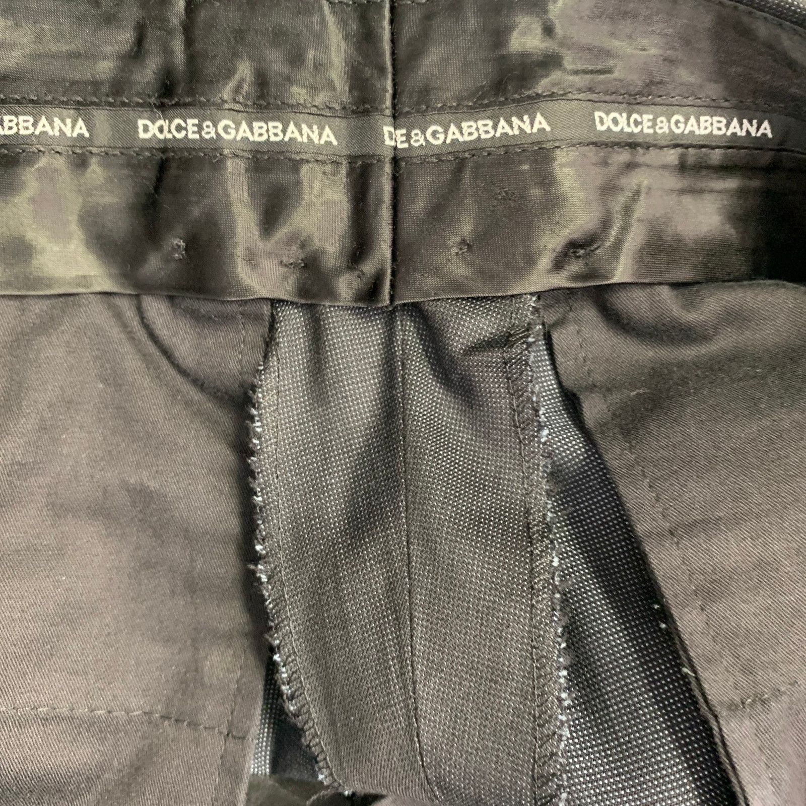 Dolce & Gabbana Size 30 Black Navy Dots Virgin Wool Silk Tapered Dress Pants Size US 30 / EU 46 - 4 Thumbnail