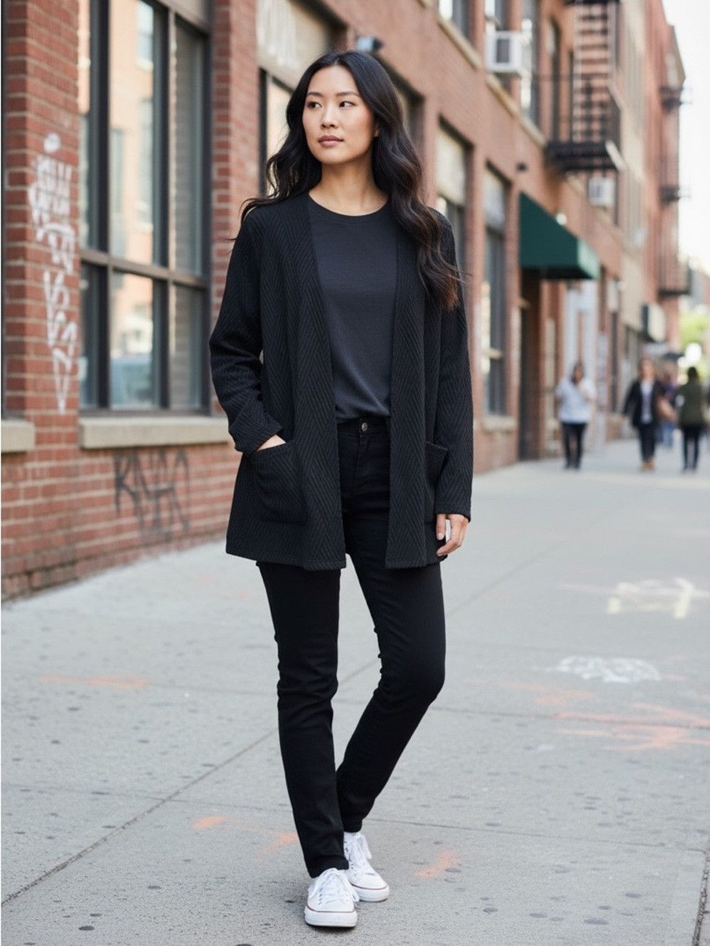 Other Susan Graver Black Open Front Textured Cardigan Size 1X Size XL / US 12-14 / IT 48-50 - 1 Thumbnail