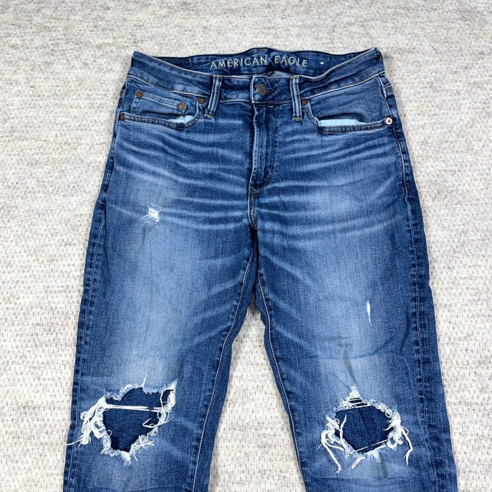 American Eagle Outfitters American Eagle Jeans Men 31x32 Slim Fit Straight Leg Distressed Faded Flex Holes Size US 31 - 3 Thumbnail