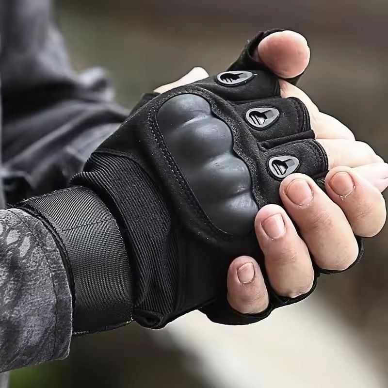 Leather PU Leather Tactical Riders Half Finger Gloves Size ONE SIZE - 2 Thumbnail