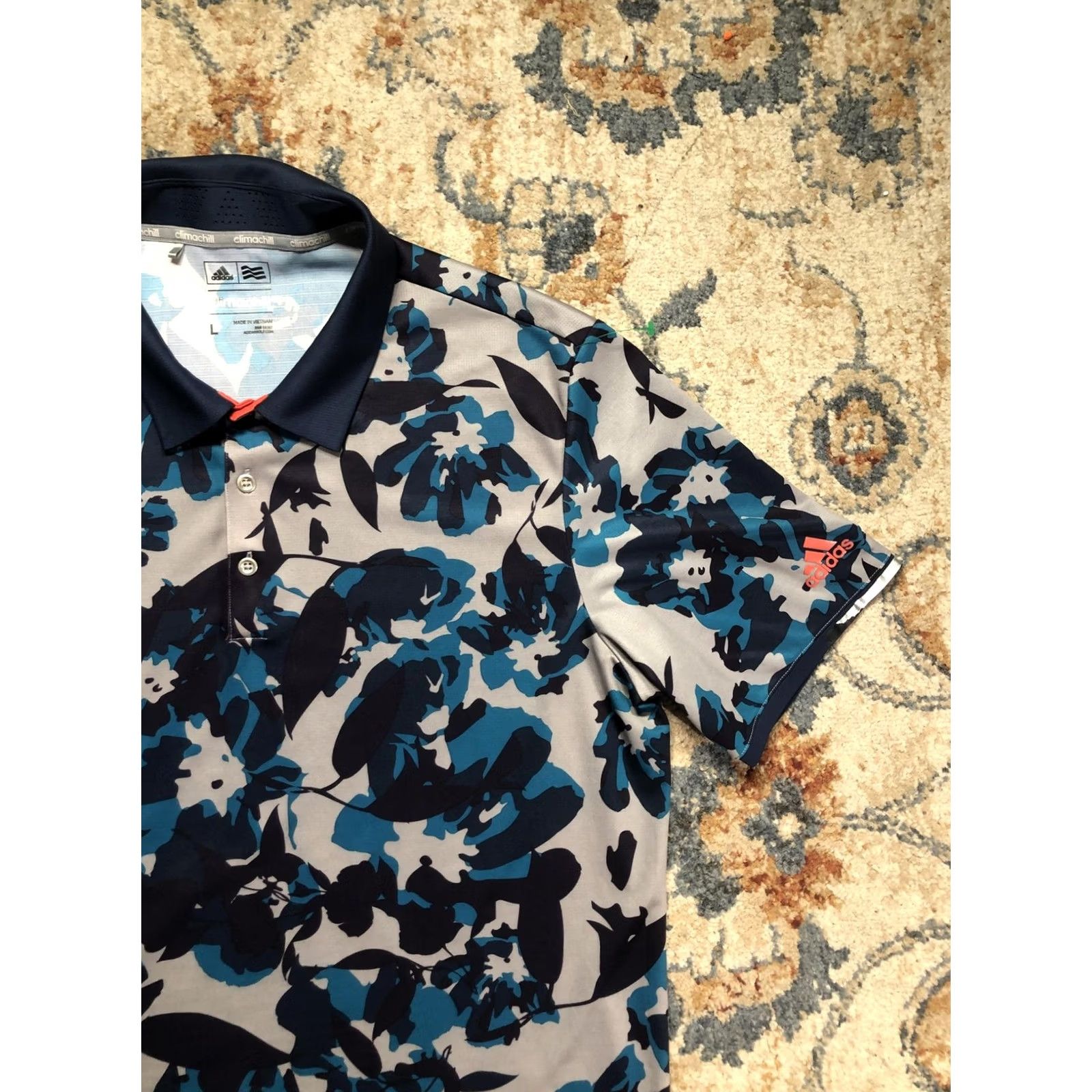 Adidas Adidas Climachill Polo Shirt Mens Large Floral Performance Short Sleeve Size US L / EU 52-54 / 3 - 4 Thumbnail
