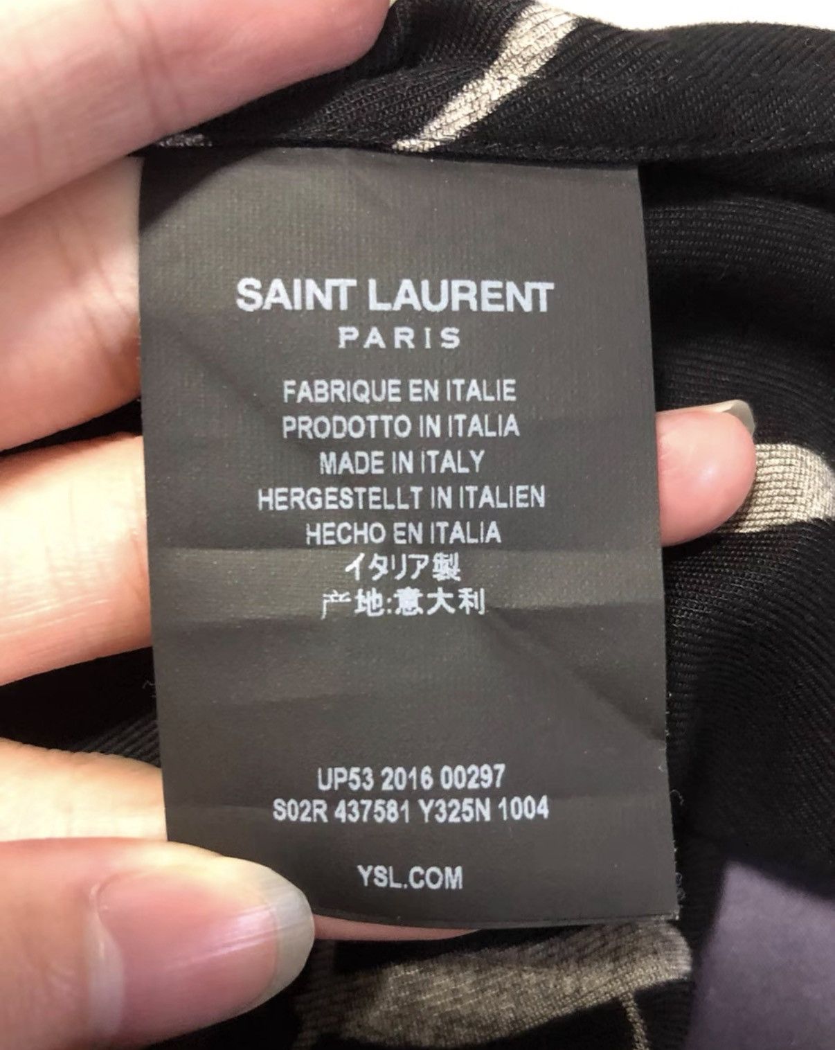 Saint Laurent Paris SLP 16FW Black/White Silk Peak Lapel Musical Note Shirt Size US M / EU 48-50 / 2 - 7 Thumbnail