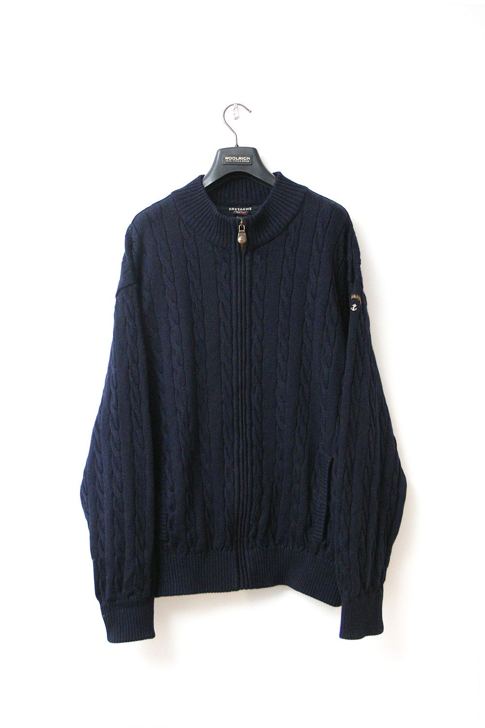 Image of Italian Designers Paul & Shark Italy Bretagne Cotton Cable Knit Sweater Jacket in Blue (Size 2XL)