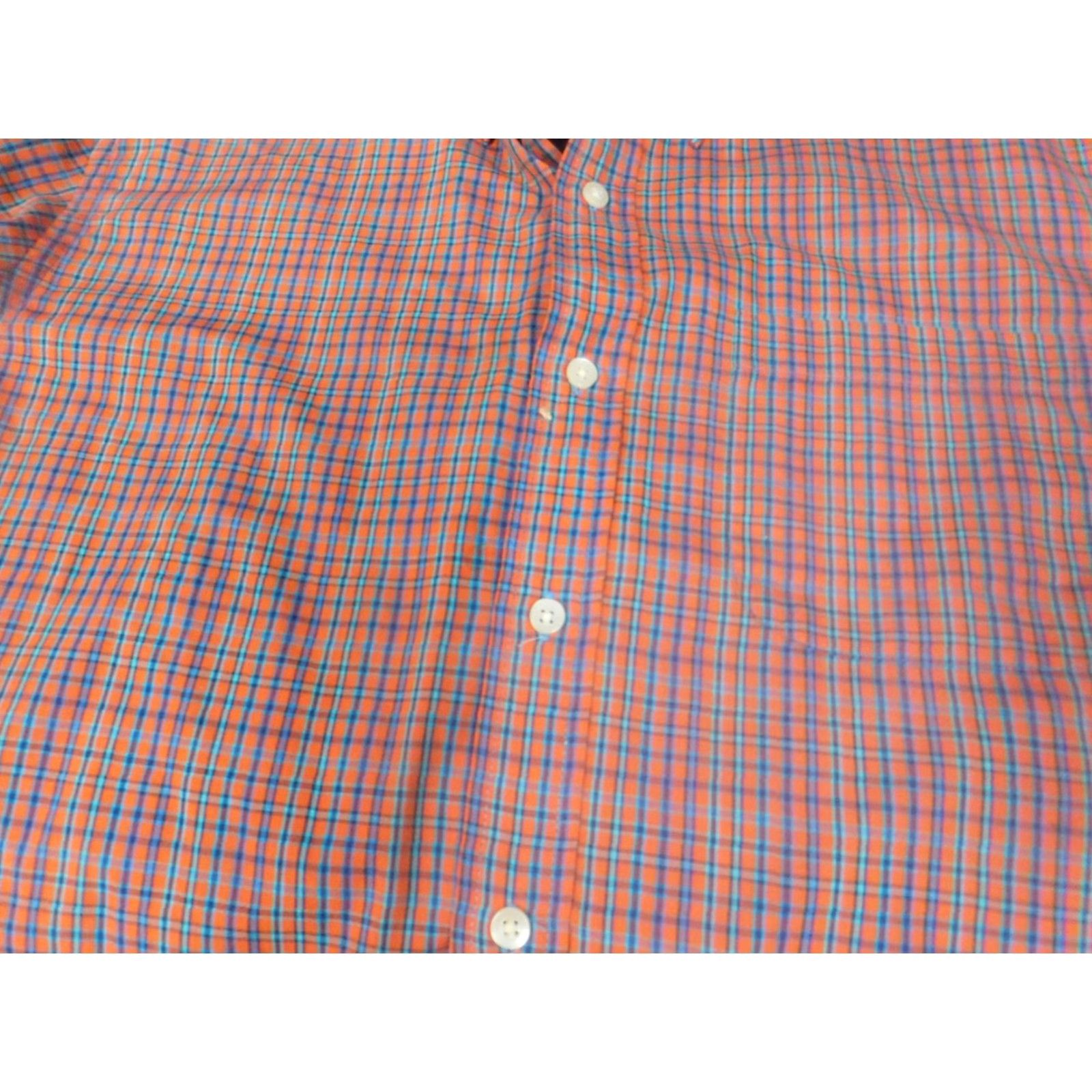 Vintage Saddlebred Shirt Button-Up Plaid Orange Large L Mens Regular Button-Down Collared Short Sleeve Knit Cotton Size US L / EU 52-54 / 3 - 6 Thumbnail