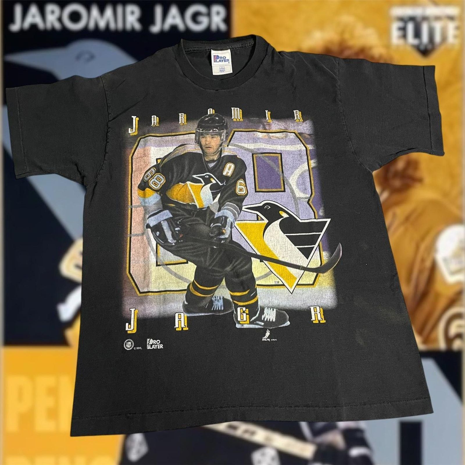 NHL × Pro Player × Vintage Vintage 90s NHL Jaromir Jagr Pittsburgh Penguins Hockey Tee Size US L / EU 52-54 / 3 - 1 Thumbnail