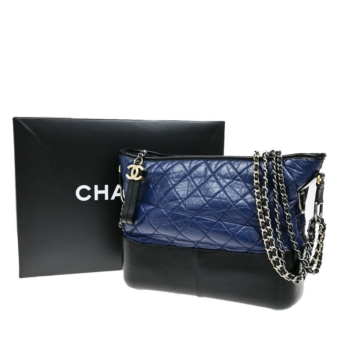 Chanel Quilted Aged Calfskin Bicolor Gabrielle Hobo Blue