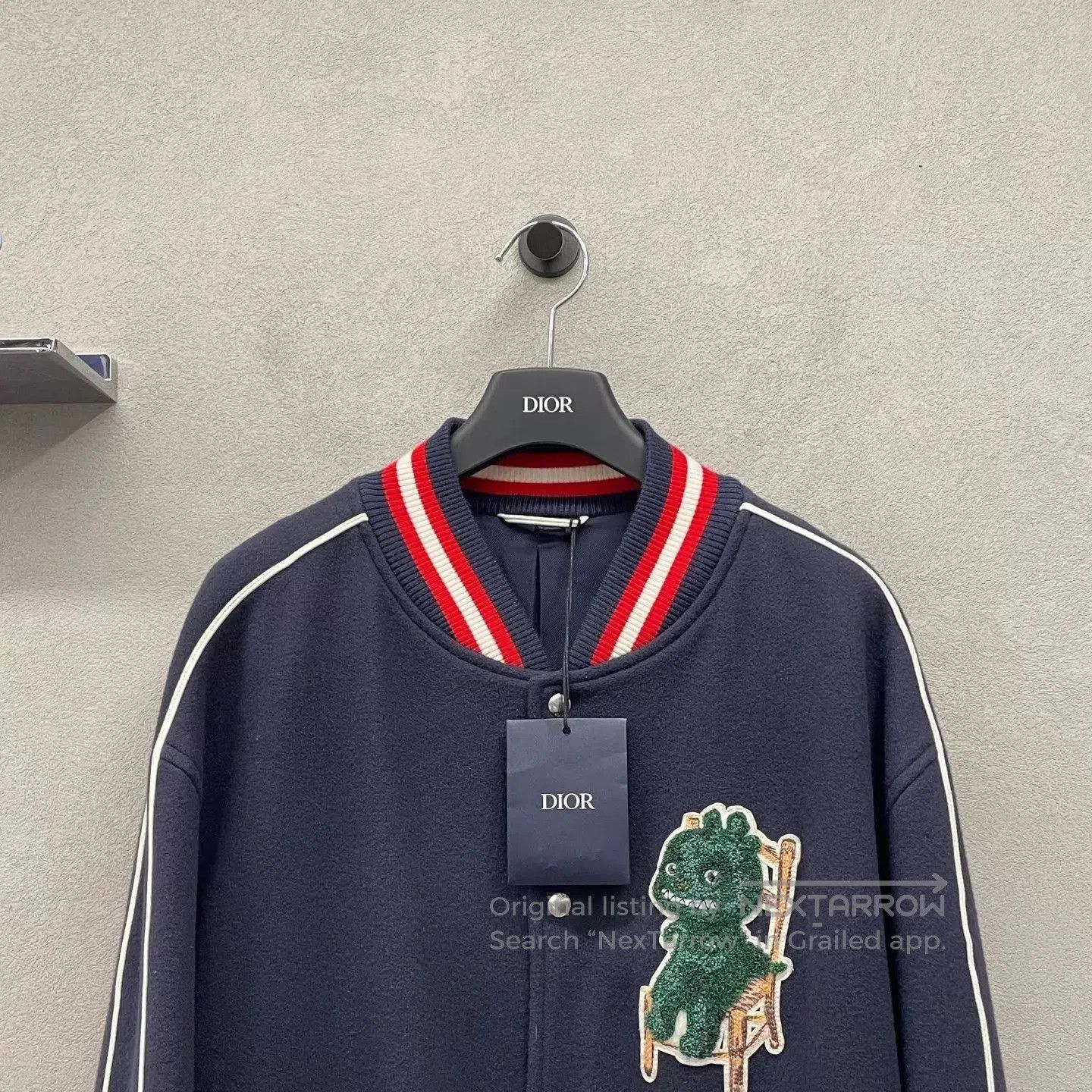 Dior Blue Varsity Bomber Jacket with Embroidered Patch. Size US L / EU 52-54 / 3 - 4 Thumbnail