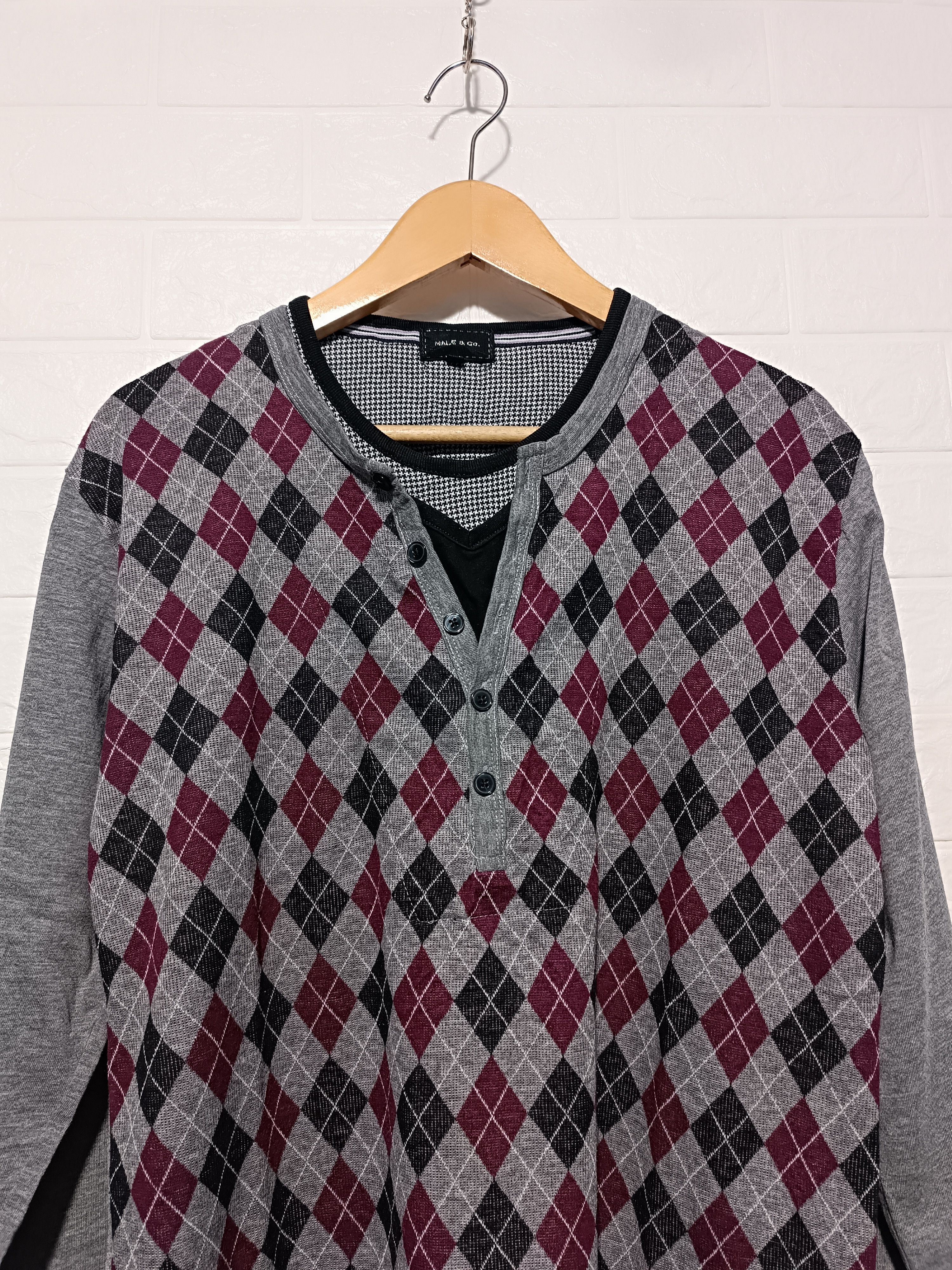 Japanese Brand Vintage Long Sleeve T-shirt Diamond Argyle 3 Layer Knit Top Size US L / EU 52-54 / 3 - 3 Thumbnail