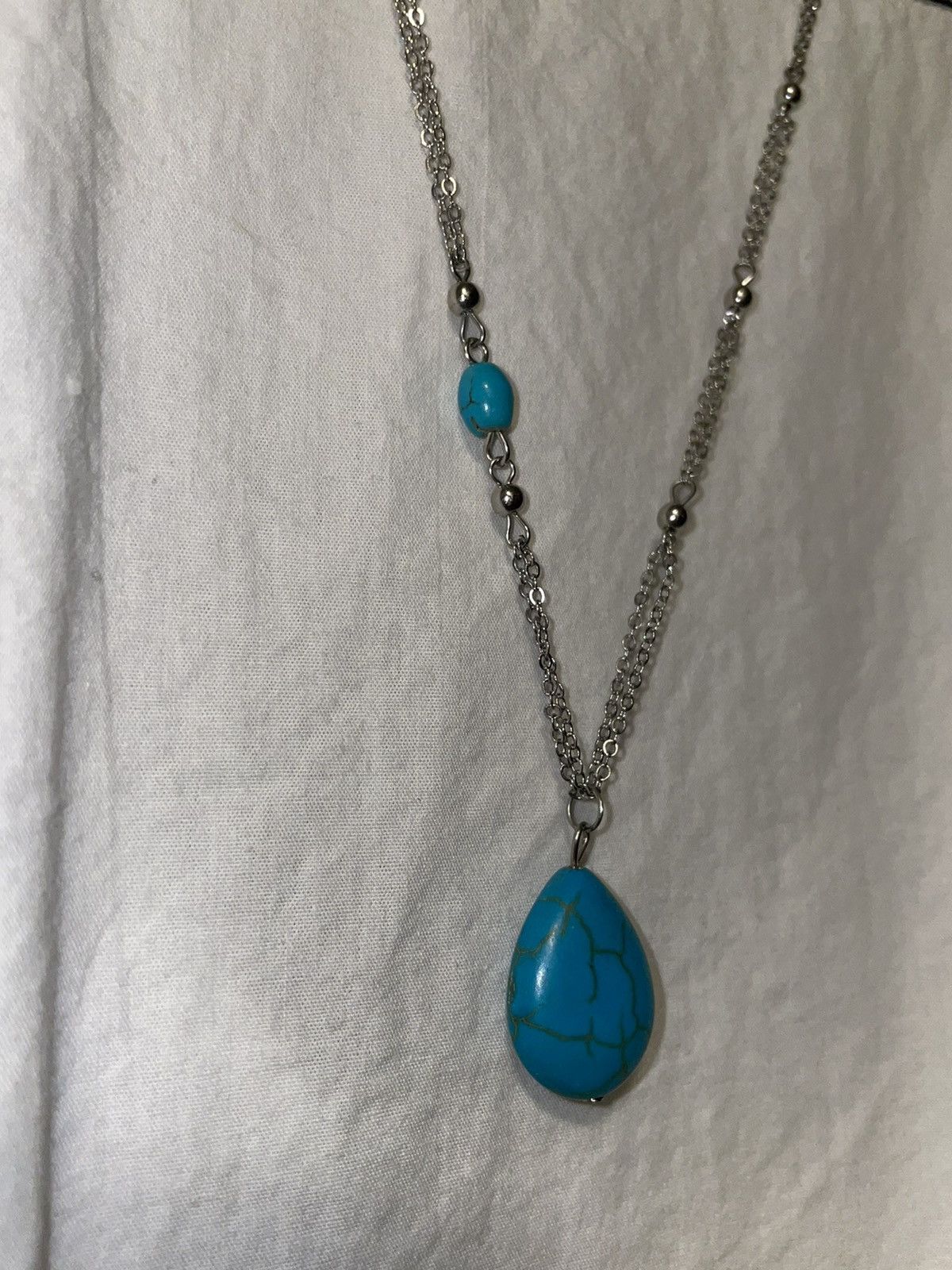Other Silver Double Chain & Turquoise Bead Necklace by Malta Size ONE SIZE - 6 Thumbnail