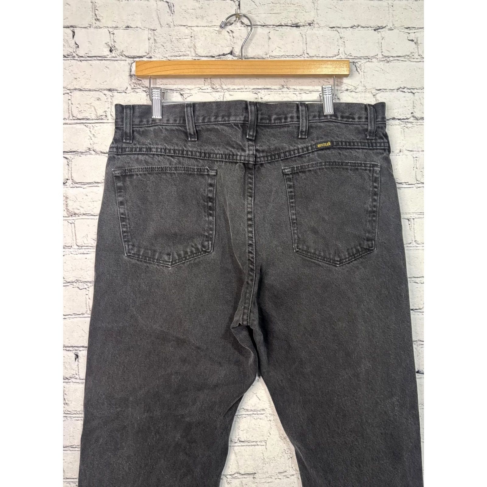 Vintage Rustler Men's Jeans Black 38x30 Cotton Denim Regular** Size US 38 / EU 54 - 7 Thumbnail