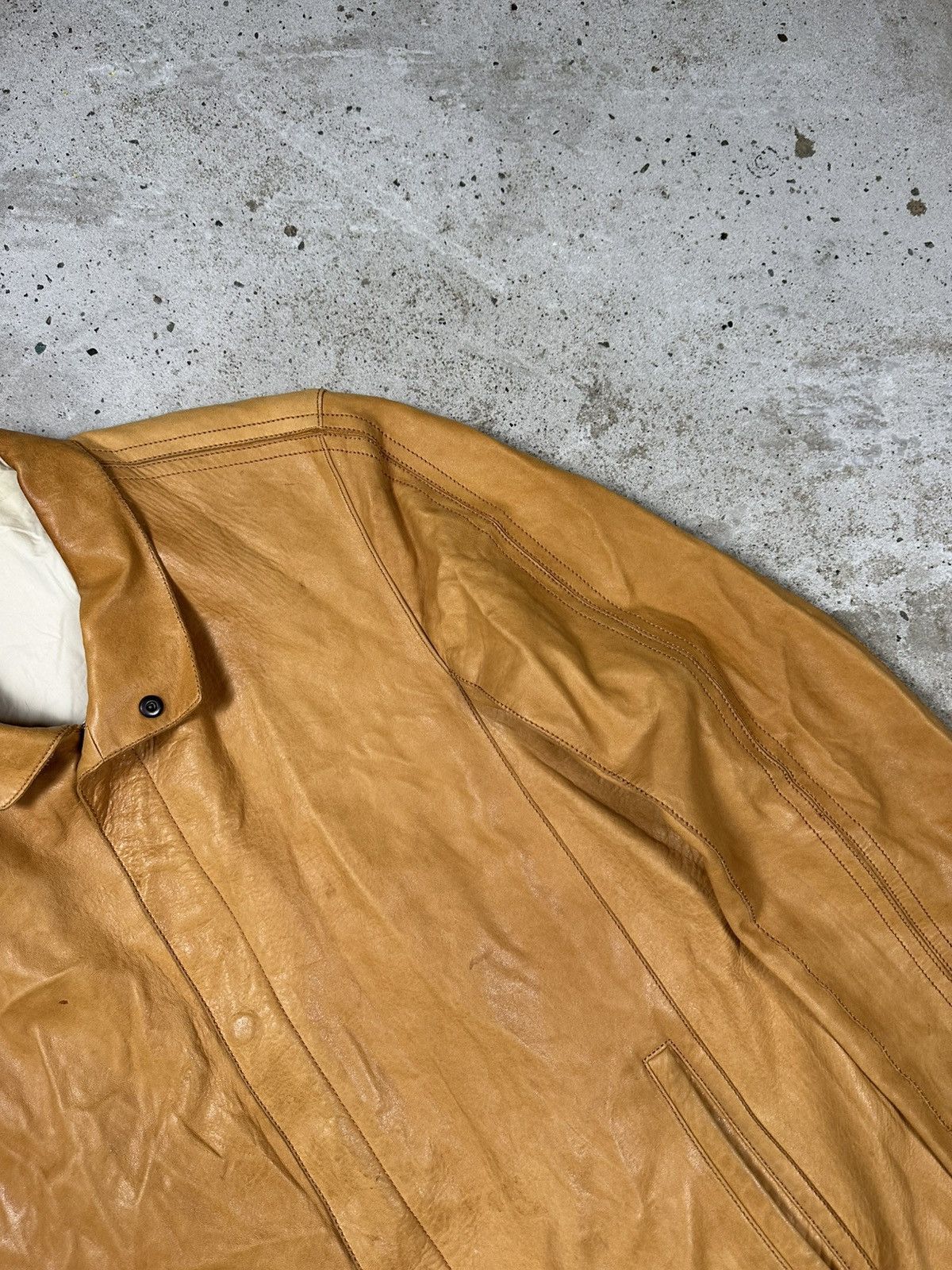 Genuine Leather × Vintage Vintage 90s Distressed Orange Brown Leather Utility Jacket Size US L / EU 52-54 / 3 - 10 Thumbnail