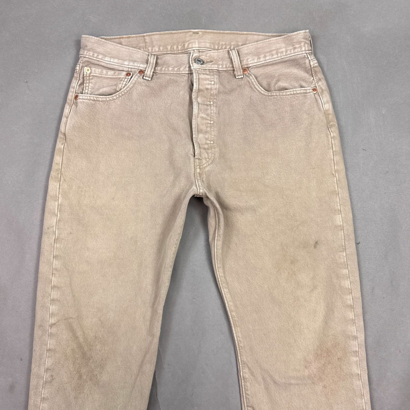 Levi's Levi's 501 Jeans Mens 34x30 Denim Brown Button Fly Distressed Work Straight Classic 5-Pocket Regular Size Type Jeans Mens Brown Size US 34 / EU 50 - 4 Thumbnail