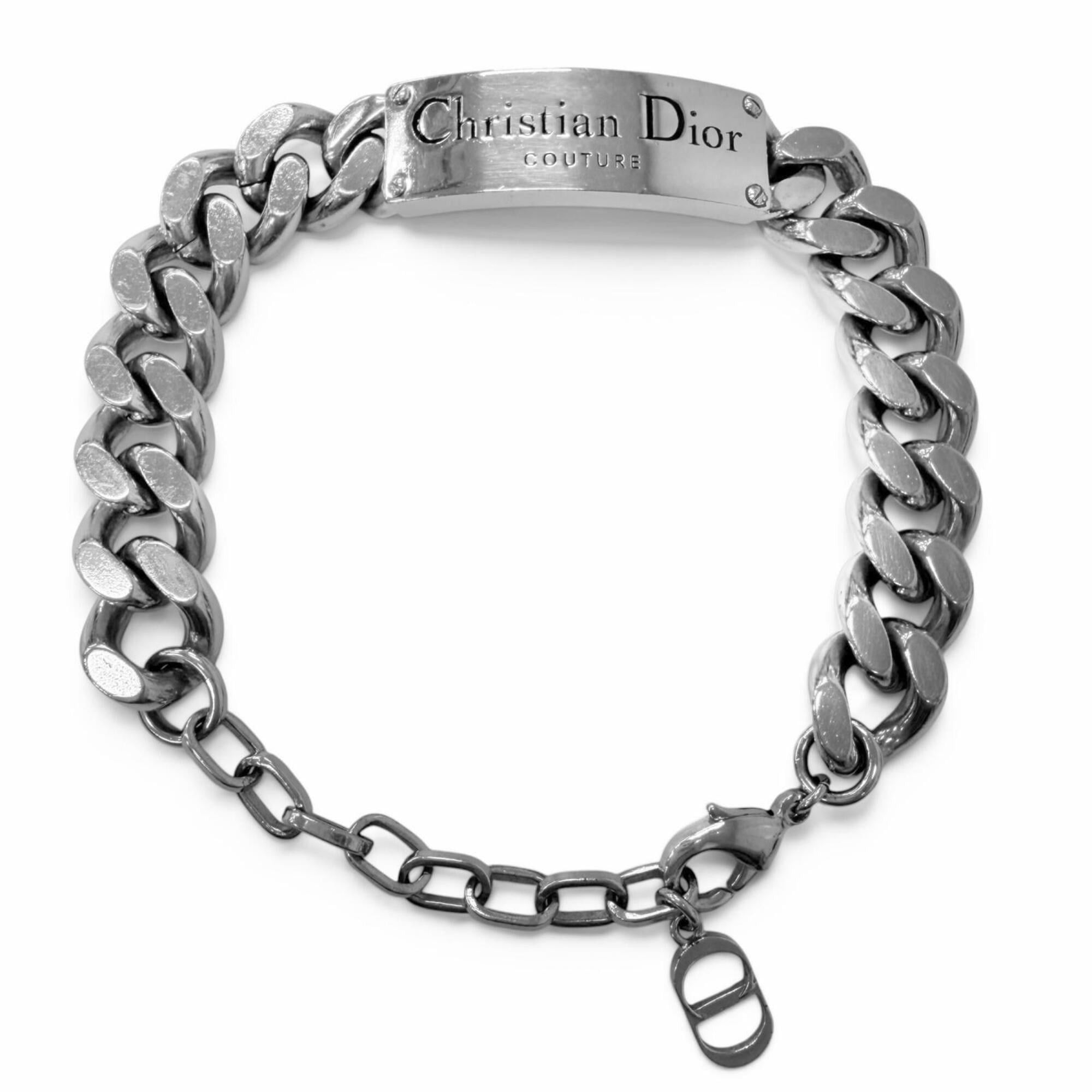 Dior Christian Dior Couture Logo Plate Chain Bracelet, Silver, Men's Accessory Size ONE SIZE - 1 Thumbnail