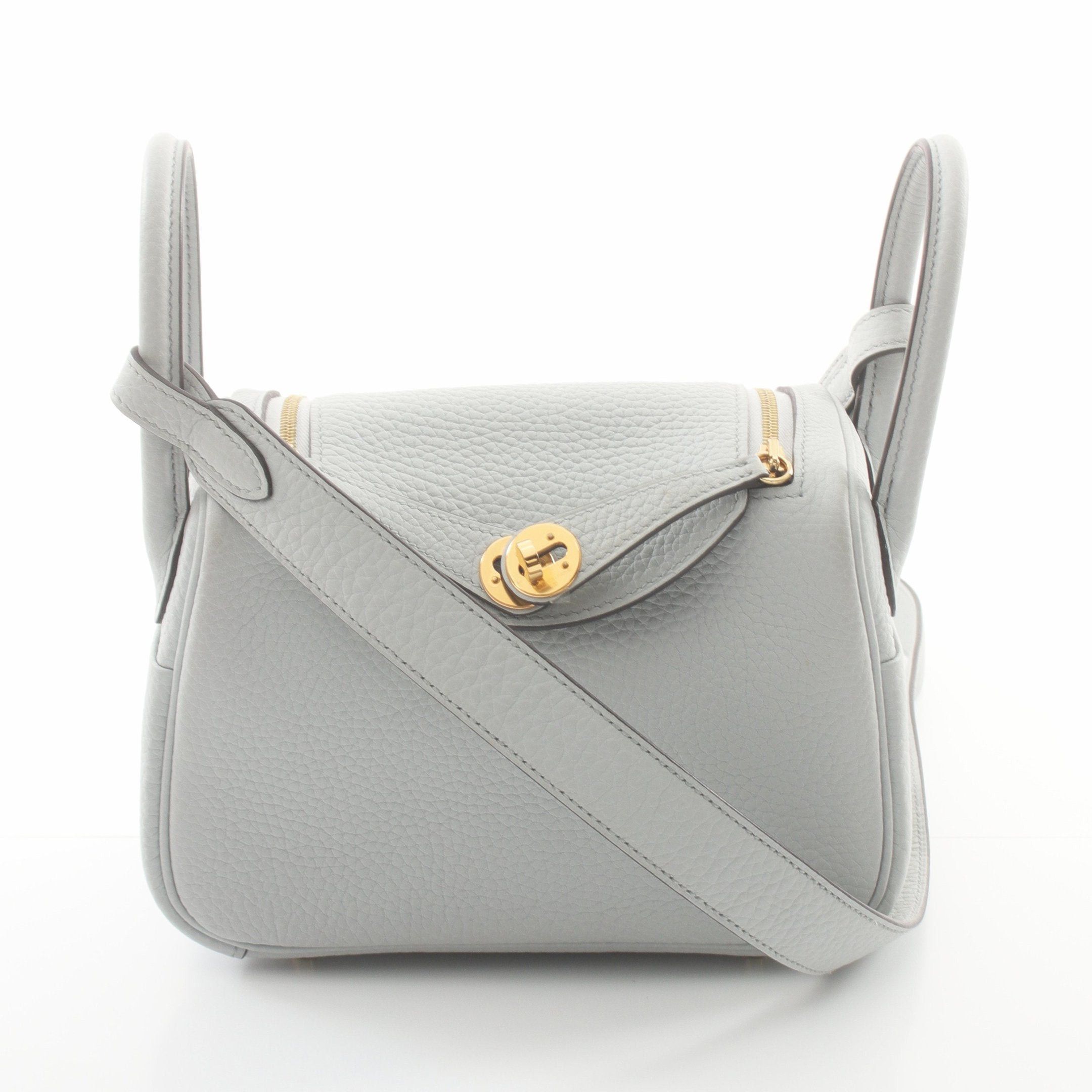 Hermes Lindy Mini Blue Pale Shoulder Bag Clemence Leather Light Gold Hardware U Stamp