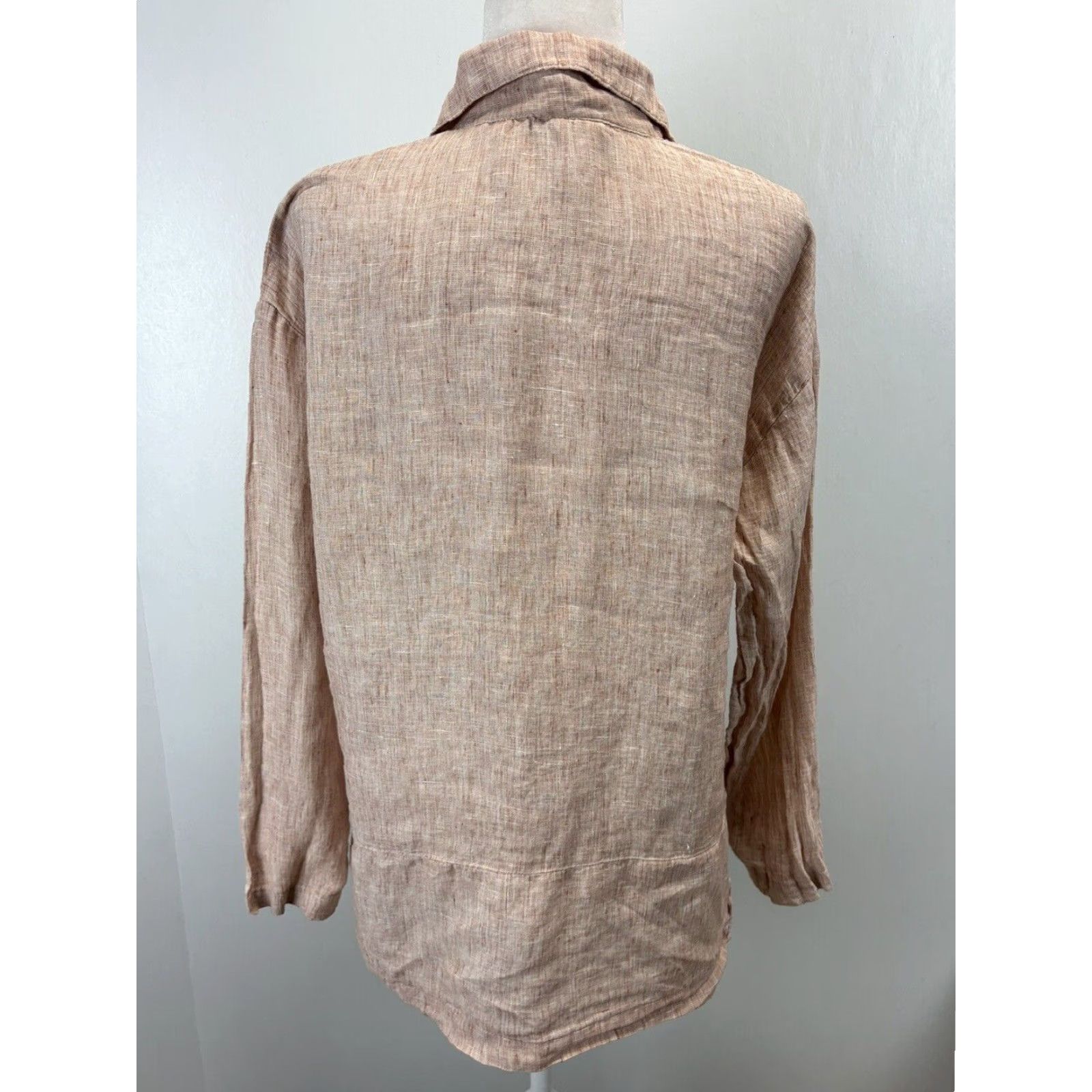 Vintage Aegean Women's Linen Button-Up Tunic Shirt Medium Long Sleeve Collared Orange/Brown Lagenlook Size M / US 6-8 / IT 42-44 - 3 Thumbnail