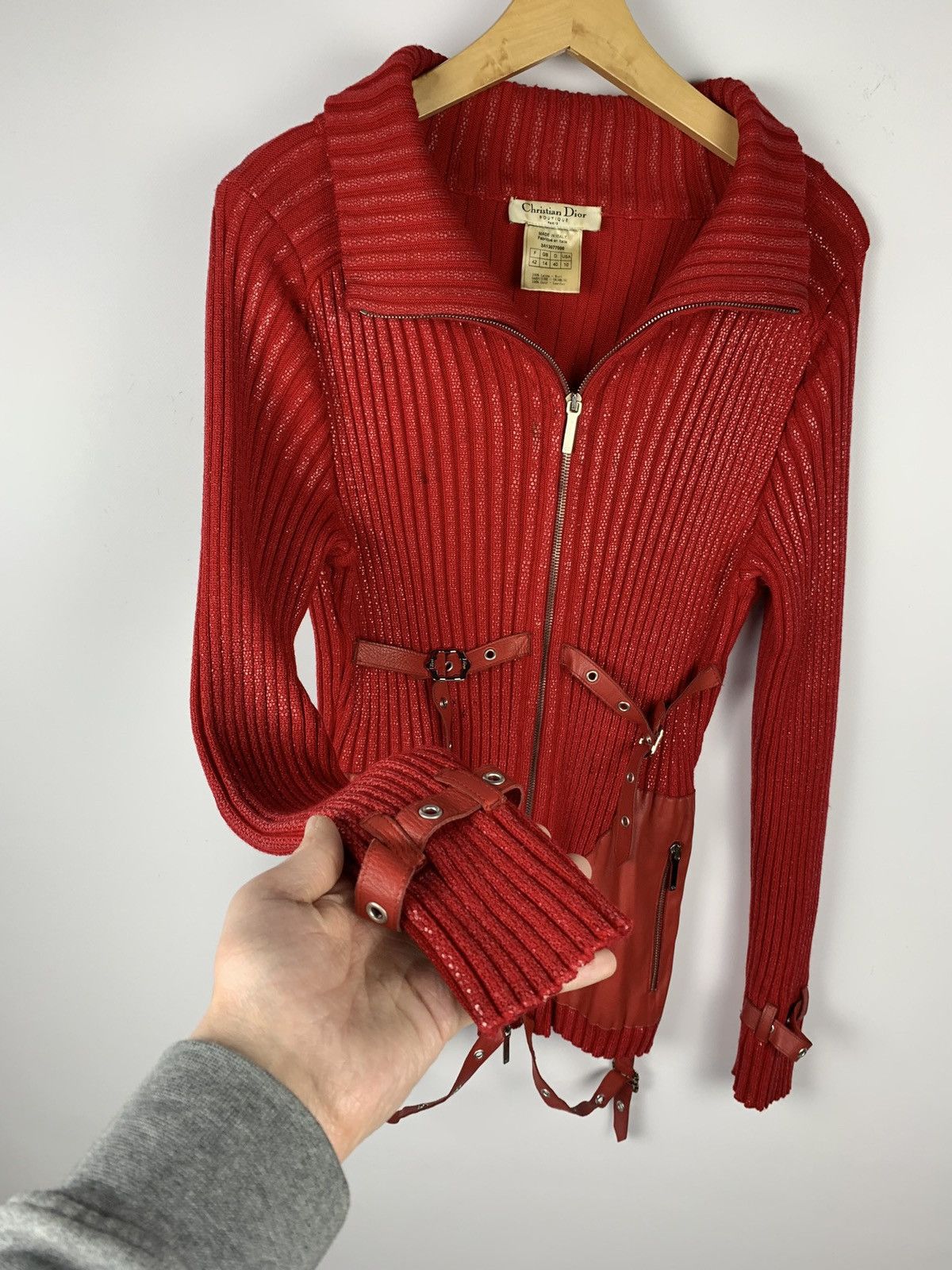 Christian Dior Monsieur Vintage Christian Dior Boutique Paris Knit Zip Cardigan Red Size M / US 6-8 / IT 42-44 - 7 Thumbnail
