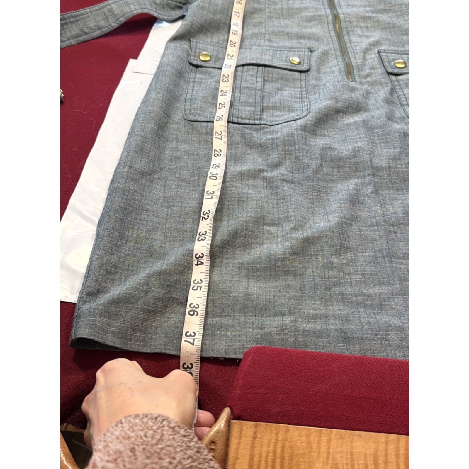Vintage Sharagano Blue Denim Midi DRESS 1/2 Zip Size 12 Buckle Belt Pockets Front Flap Pockets Roll Tab Sleeve Collared Shirt Dress Size XL / US 12-14 / IT 48-50 - 7 Thumbnail