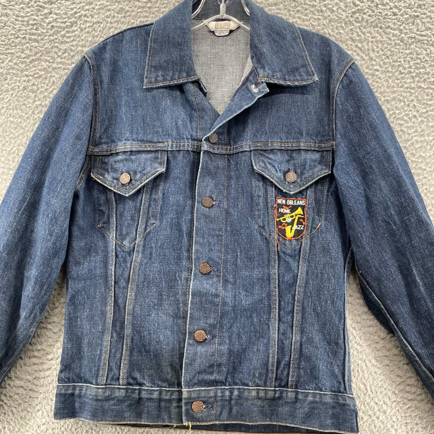 Denime VINTAGE Mr. Leggs Jean Jacket Men Medium Jazz Denim Western New Orleans 70s Work Jacket Mens Size US 31 - 2 Thumbnail