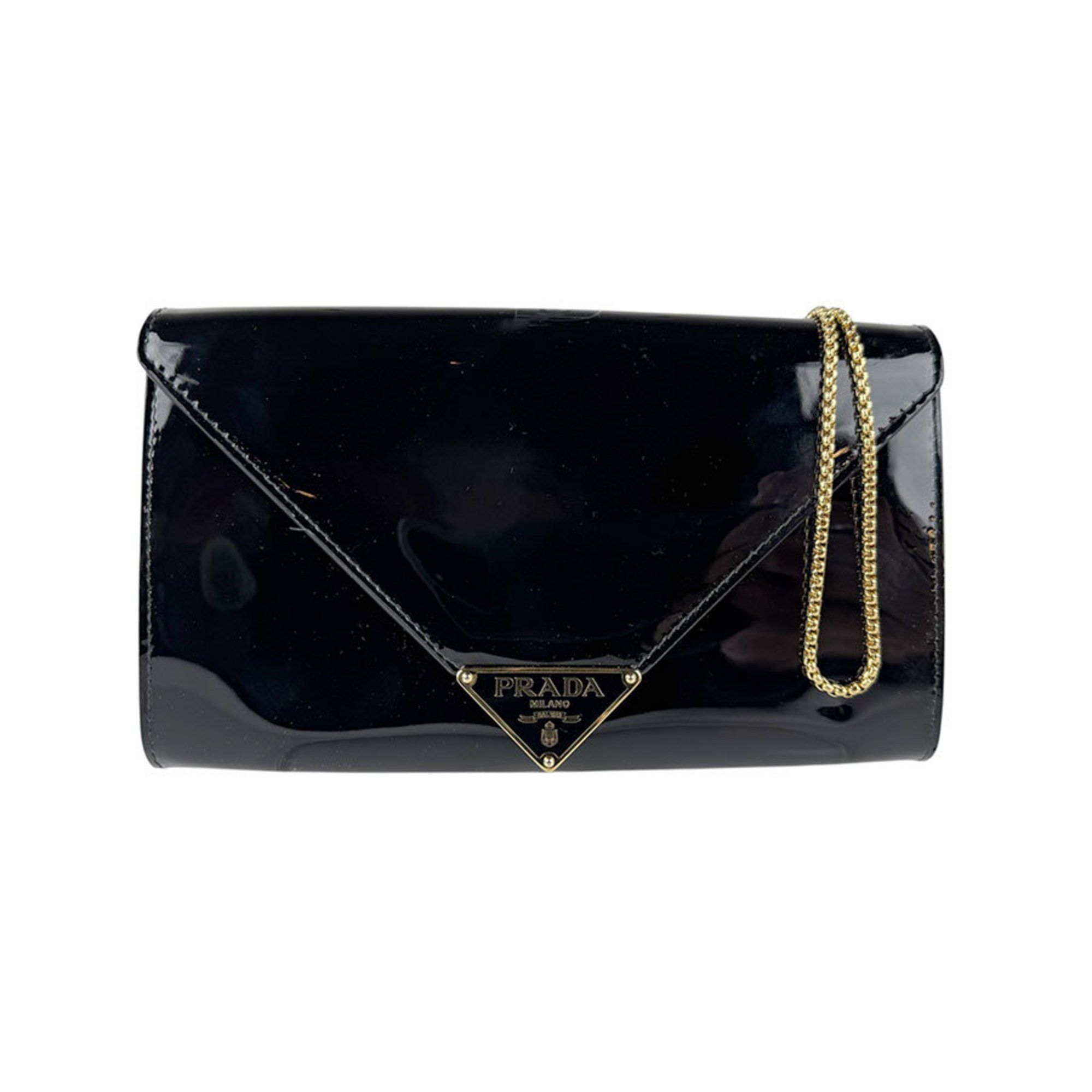 Prada Shoulder Bag Patent Leather Black Women's Z4963