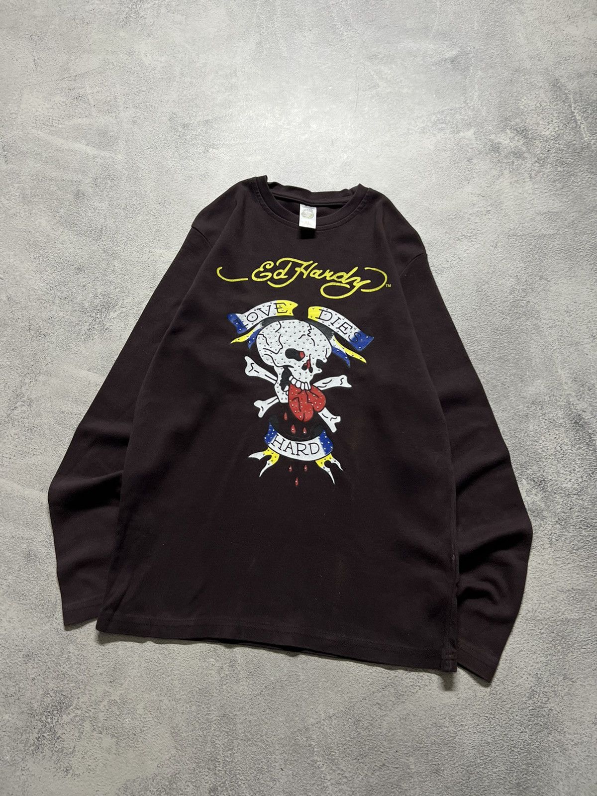 Ed Hardy Vintage Y2k Brown Skull ☠️ Ed Hardy Big Logo Long Sleeve 00’s Size L / US 10 / IT 46 - 2 Thumbnail